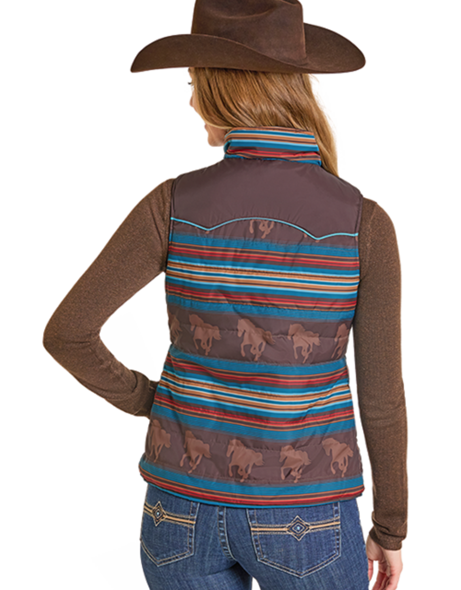 Womens Reversible Chocolate Running Horse Western Quilted Puffer Vest