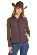 Womens Reversible Chocolate Running Horse Western Quilted Puffer Vest
