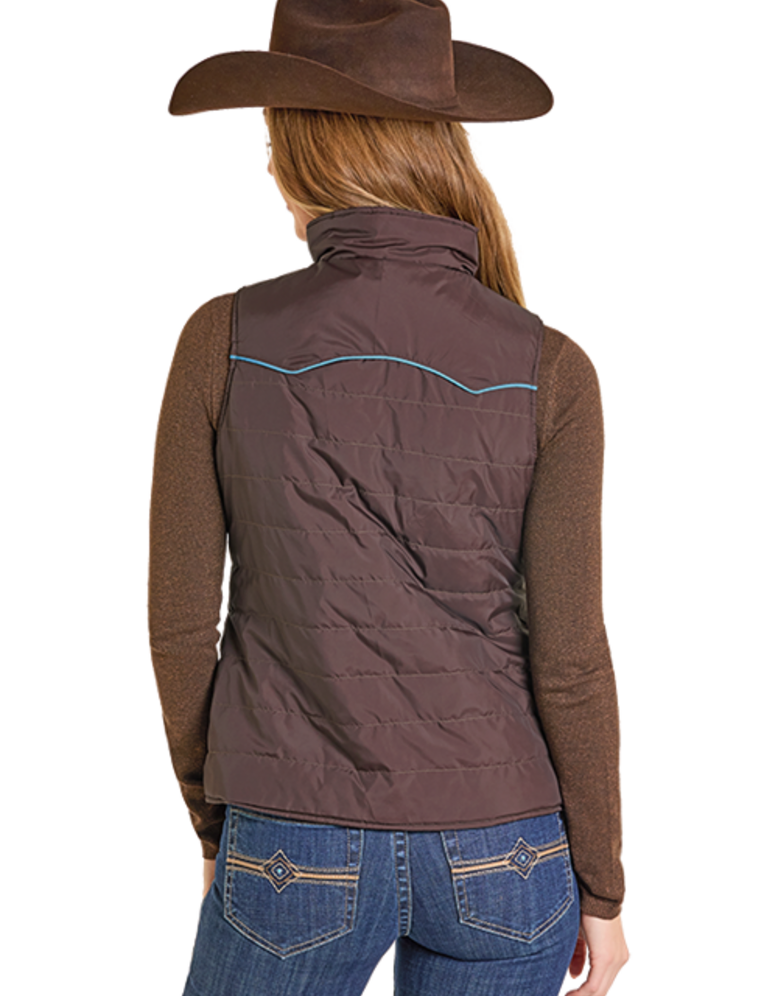 Womens Reversible Chocolate Running Horse Western Quilted Puffer Vest