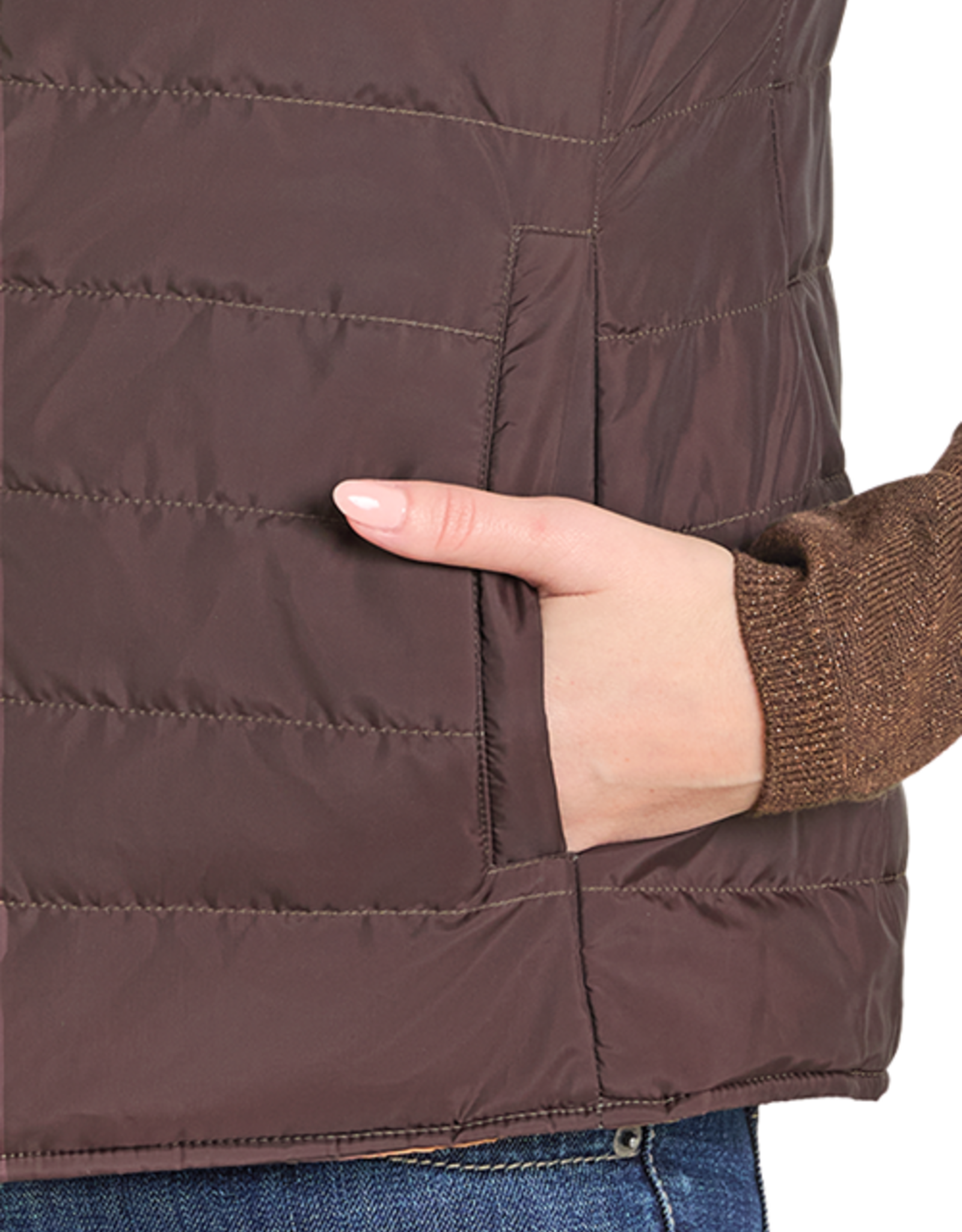 Womens Reversible Chocolate Running Horse Western Quilted Puffer Vest