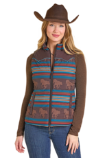 Womens Reversible Chocolate Running Horse Western Quilted Puffer Vest