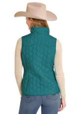 Womens Reversible Teal Cream Aztec Print Western Quilted Puffer Vest