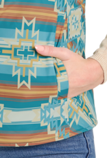 Womens Reversible Teal Cream Aztec Print Western Quilted Puffer Vest