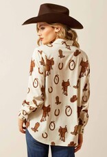 Ariat Womens Ariat Cream Western Motif Homestyle Long Sleeve Button Shirt