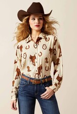 Ariat Womens Ariat Cream Western Motif Homestyle Long Sleeve Button Shirt