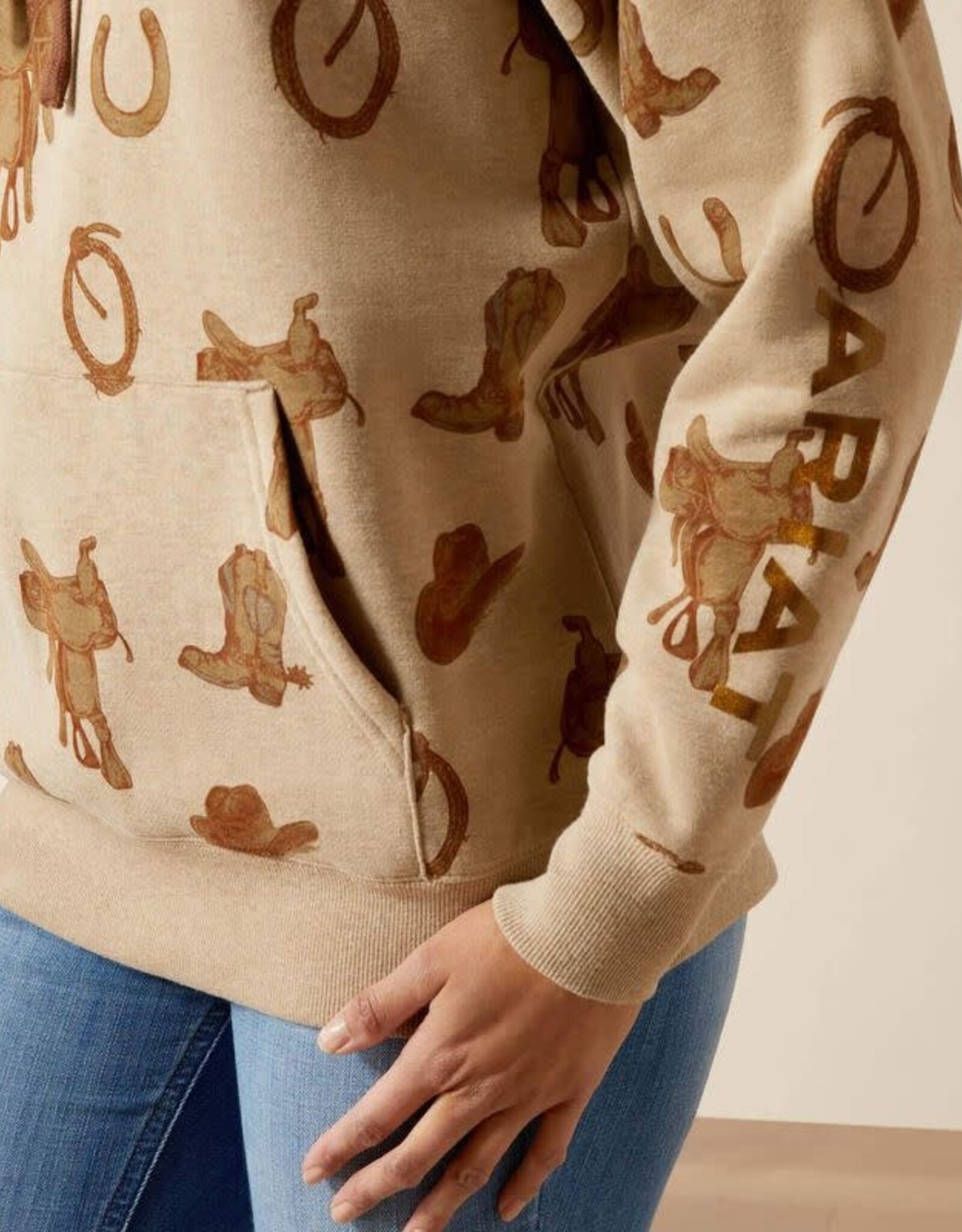 Ariat Ariat 2.0 Logo Womens Savannah Tan Heather Western Motif Hooded Sweatshirt