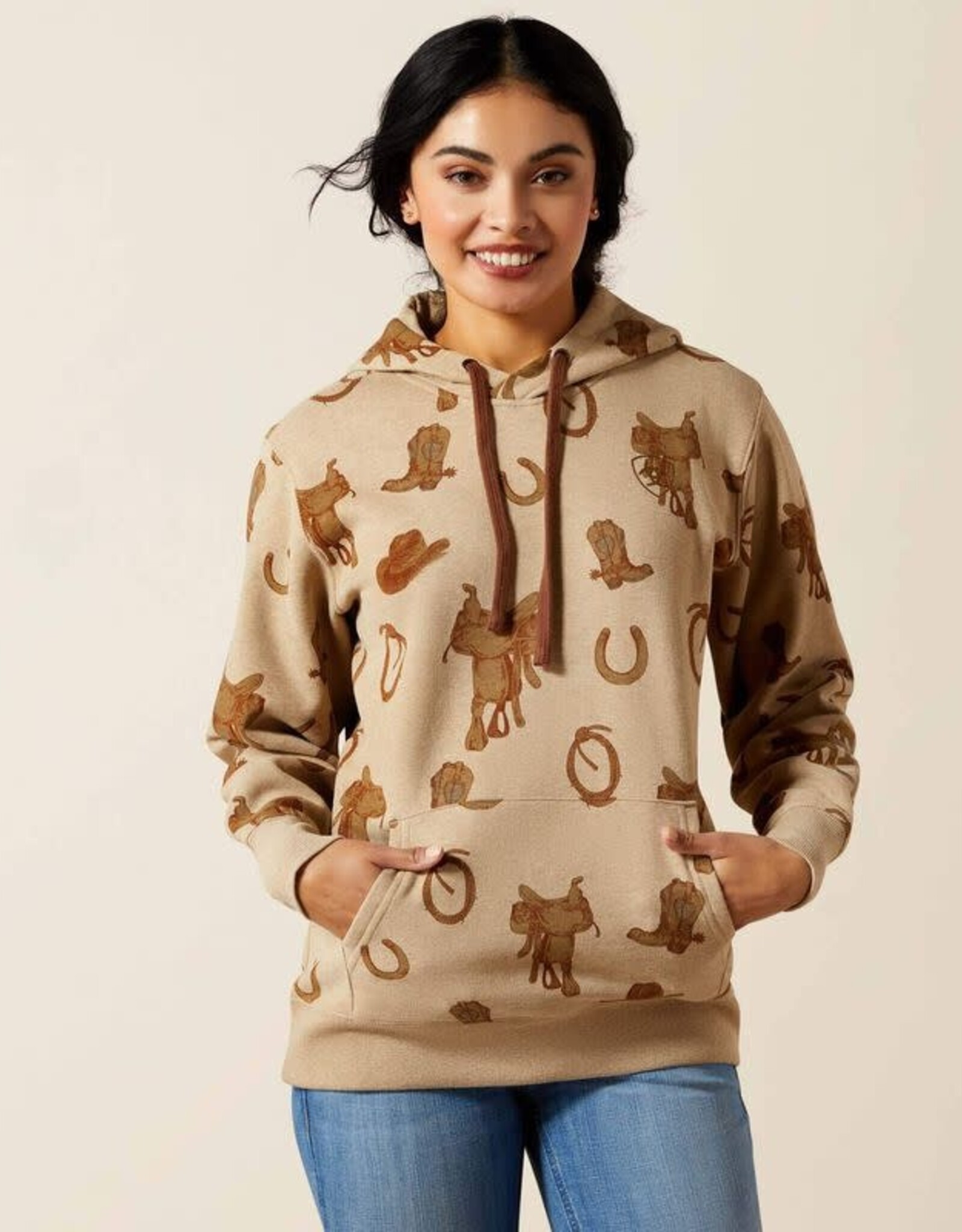 Ariat Ariat 2.0 Logo Womens Savannah Tan Heather Western Motif Hooded Sweatshirt
