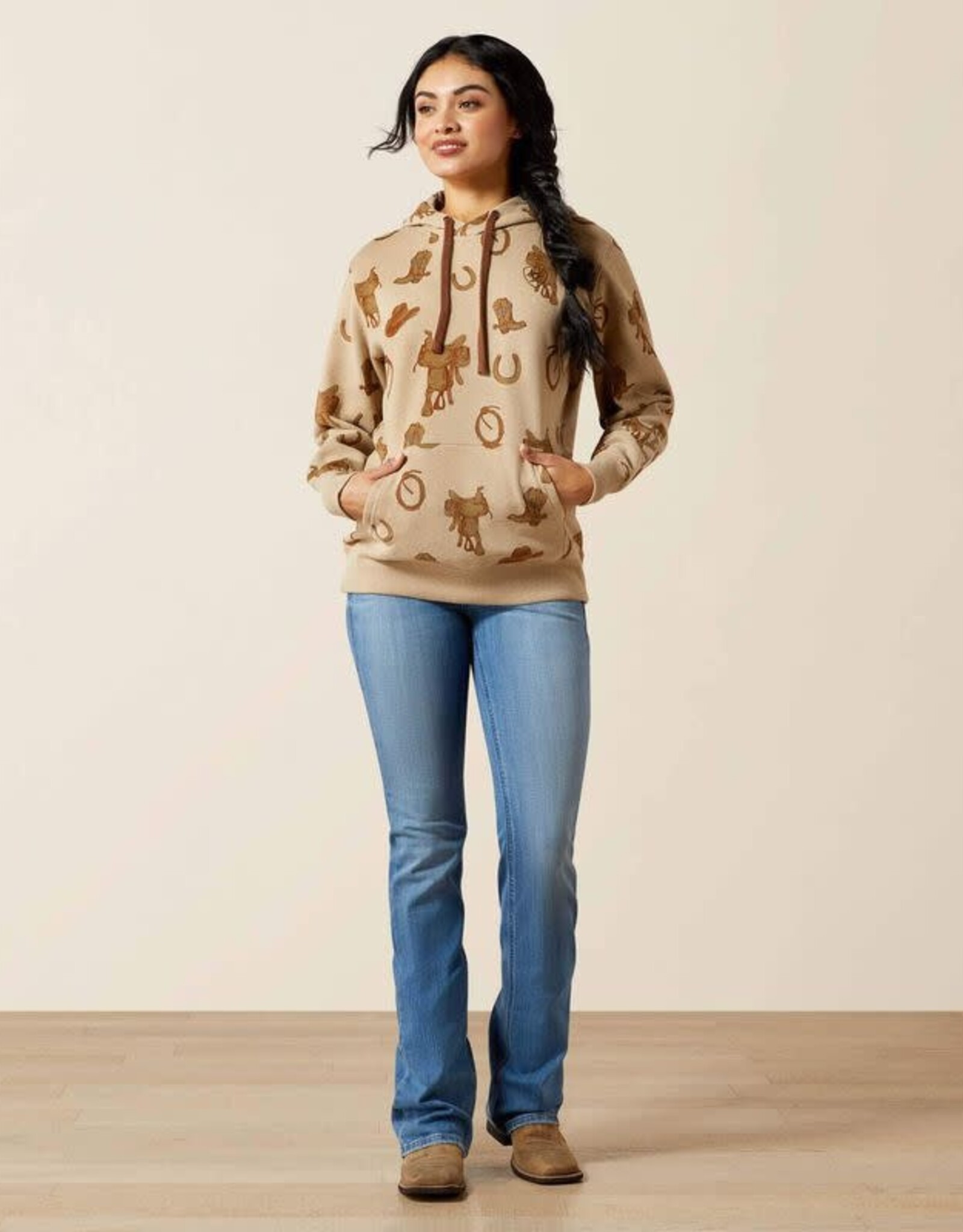 Ariat Ariat 2.0 Logo Womens Savannah Tan Heather Western Motif Hooded Sweatshirt