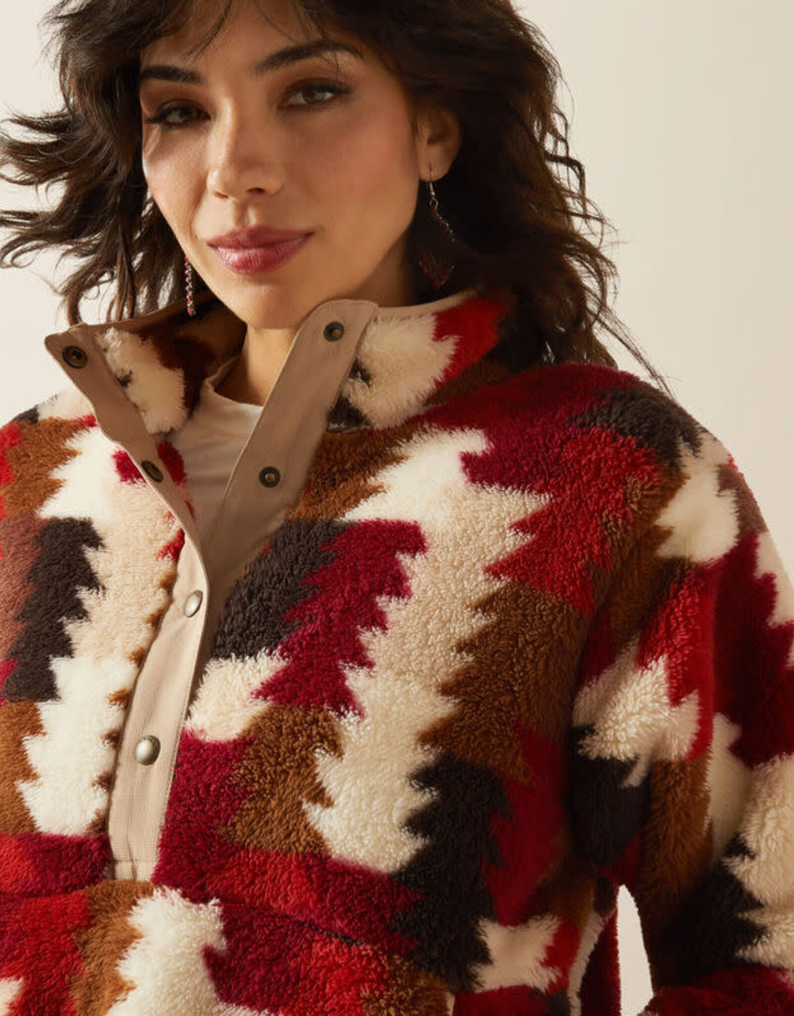 Ariat Ariats Womens Burgundy Ombre Triangle Berber Snap Front Sweatshirt