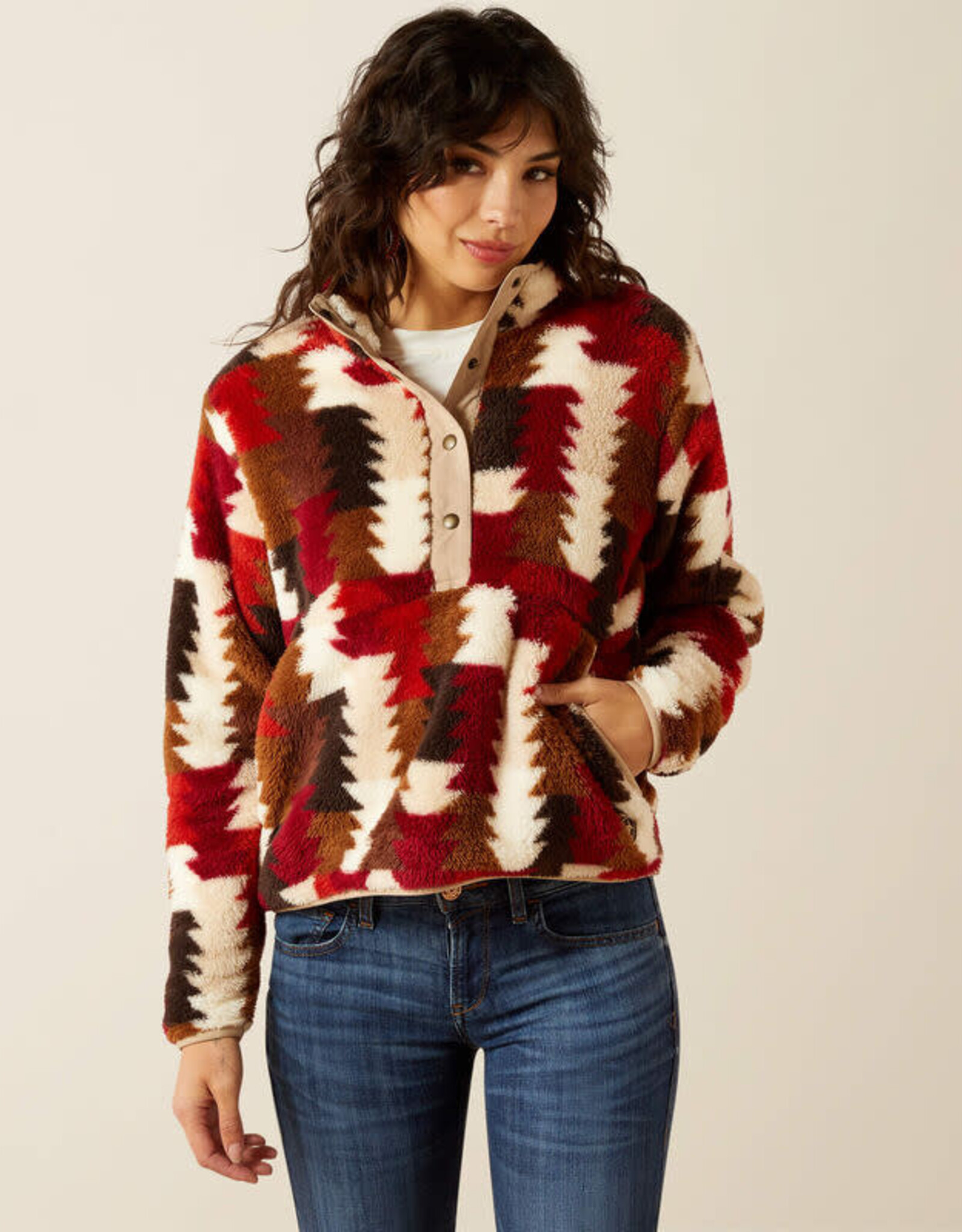 Ariat Ariats Womens Burgundy Ombre Triangle Berber Snap Front Sweatshirt