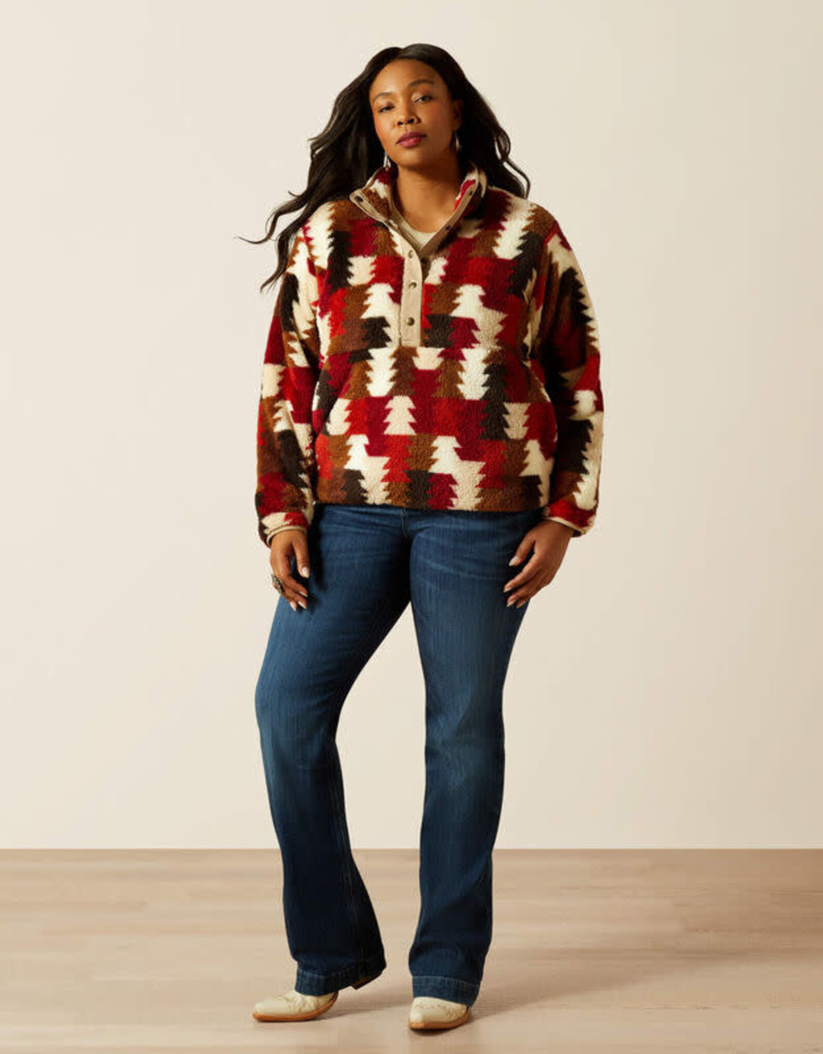 Ariat Ariats Womens Burgundy Ombre Triangle Berber Snap Front Sweatshirt