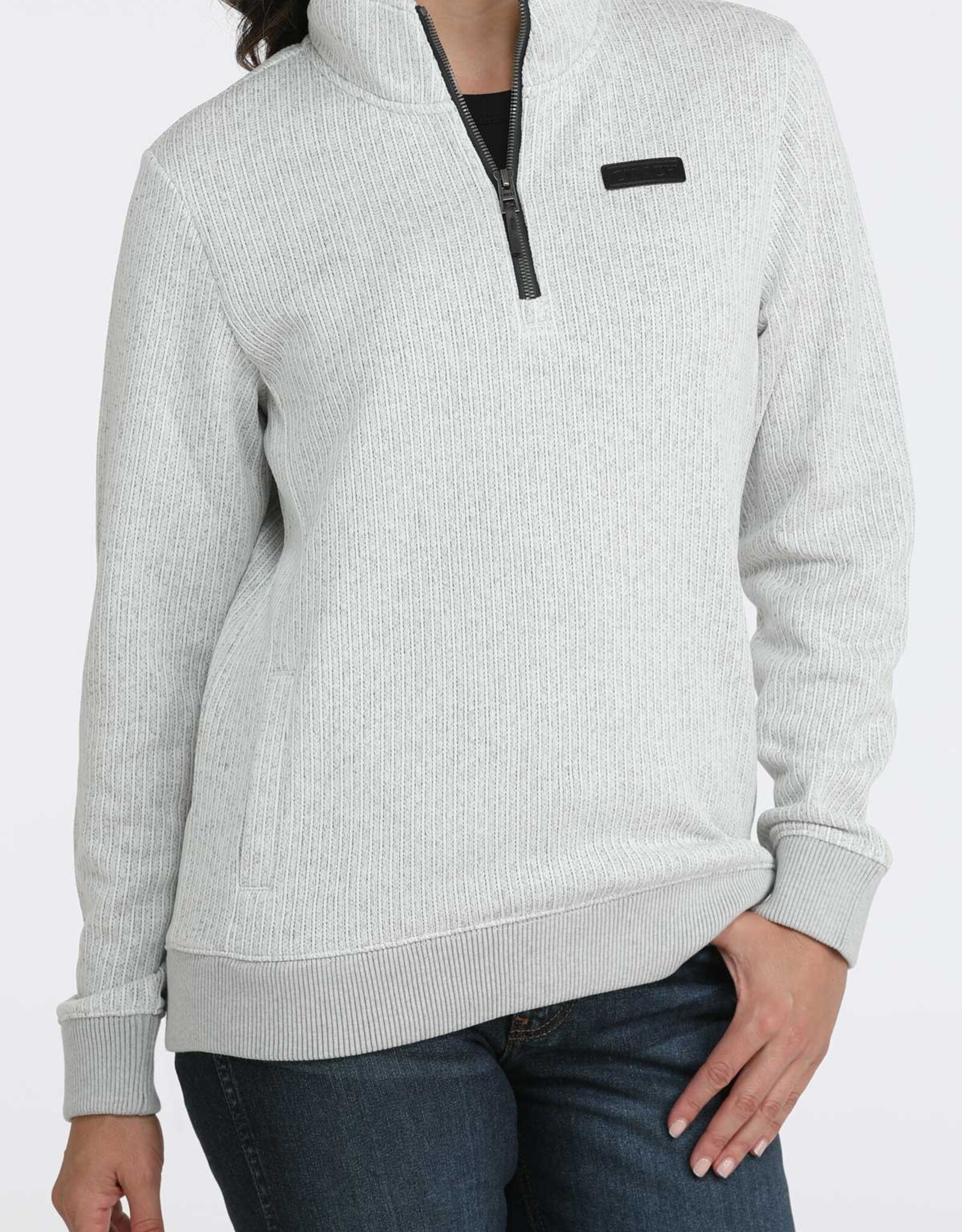 Cinch Womens Grey Cinch Quarter Zip Fleece Lined Sweater