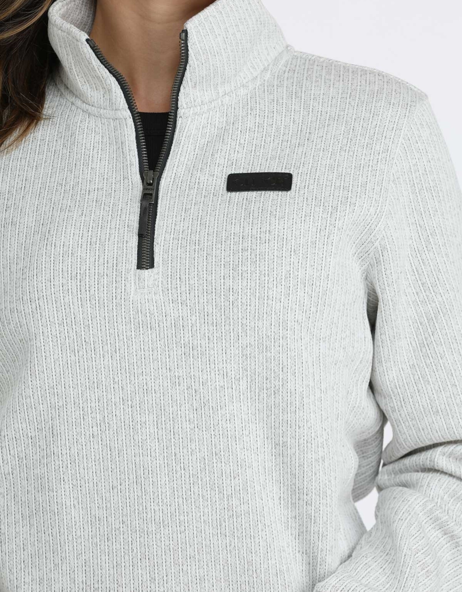Cinch Womens Grey Cinch Quarter Zip Fleece Lined Sweater
