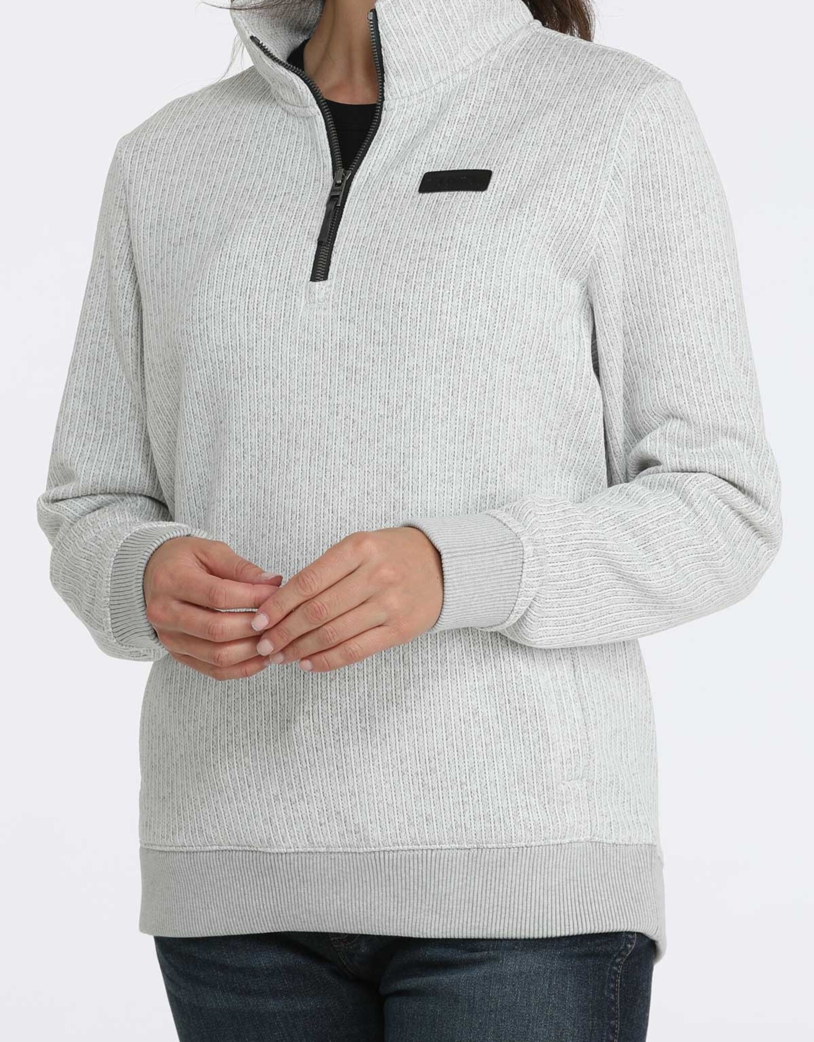 Cinch Womens Grey Cinch Quarter Zip Fleece Lined Sweater