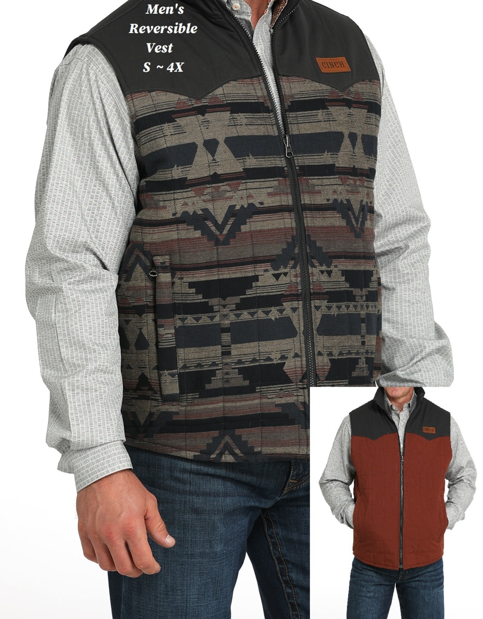 Cinch Mens Cinch Reversible Aztec Canvas Western Vest