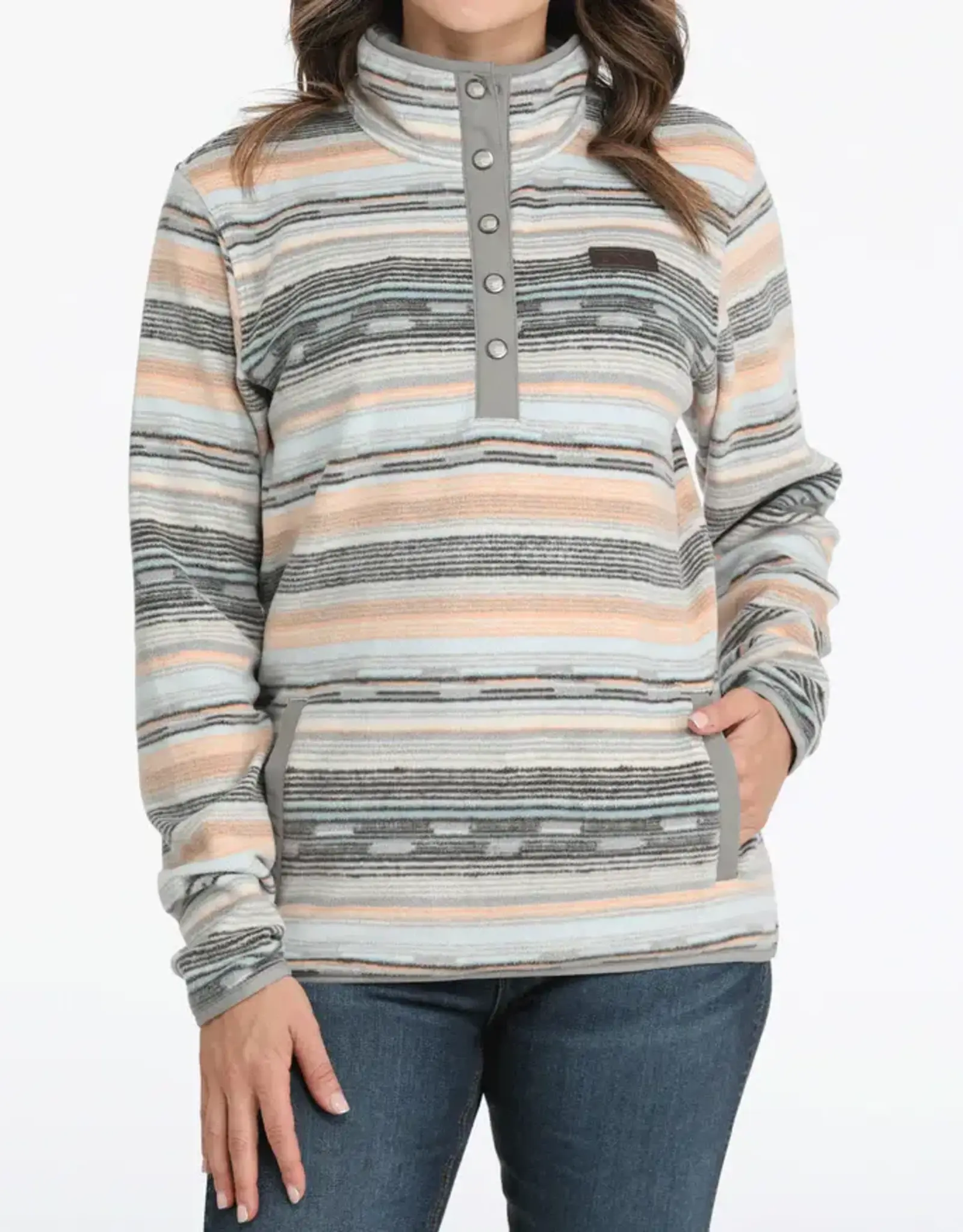 Cinch Womens Cinch Grey Print Polar Fleece Quarter Snap Pullover