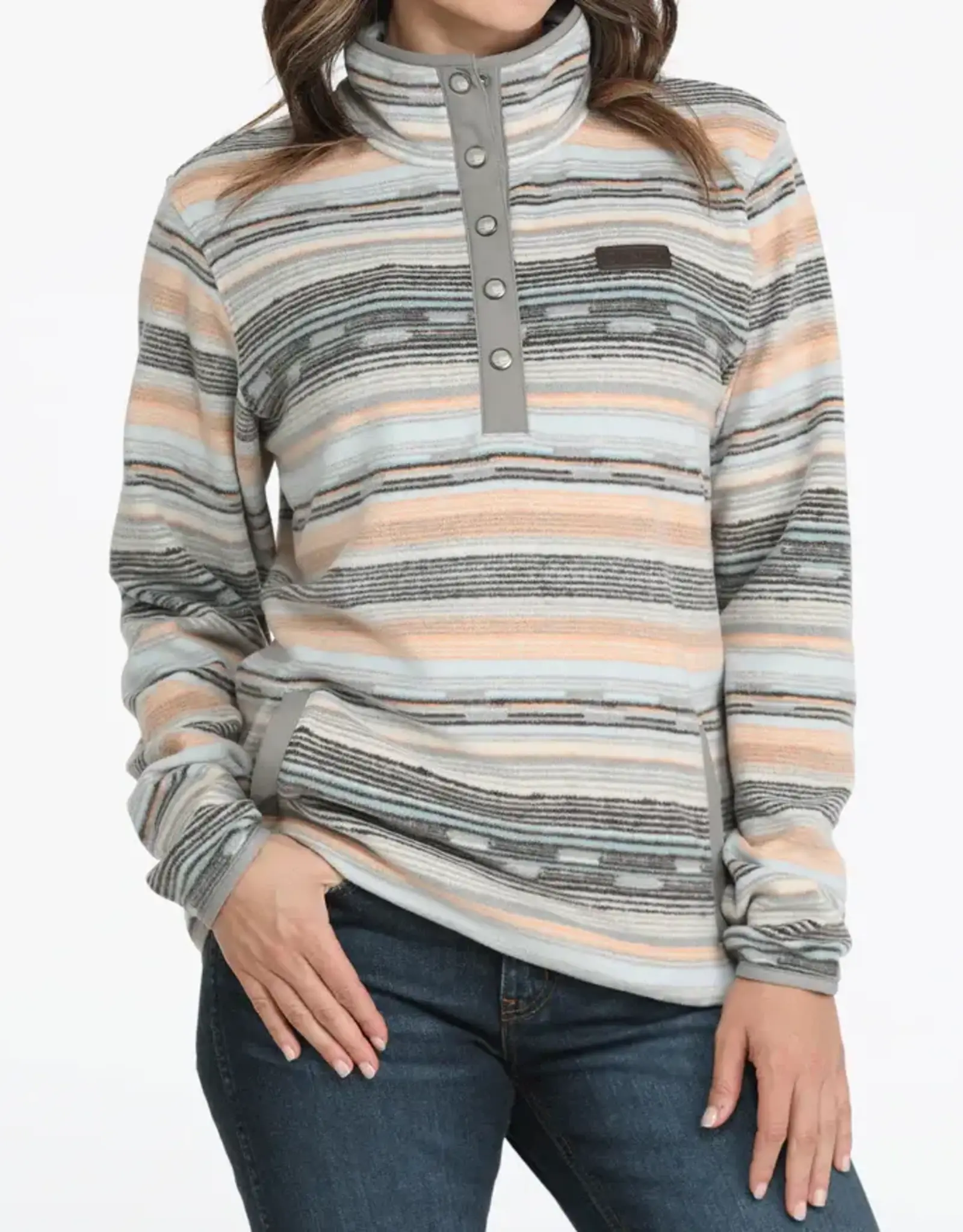 Cinch Womens Cinch Grey Print Polar Fleece Quarter Snap Pullover