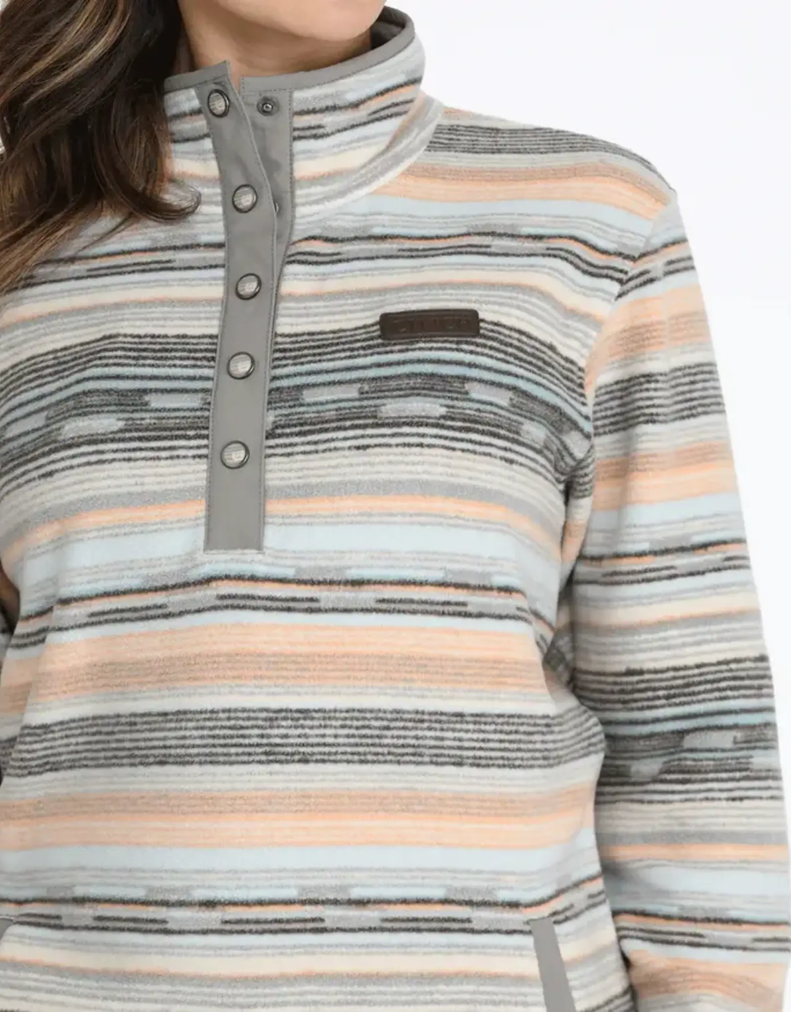 Cinch Womens Cinch Grey Print Polar Fleece Quarter Snap Pullover