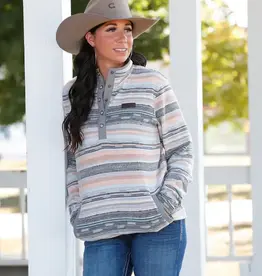 Cinch Womens Cinch Grey Print Polar Fleece Quarter Snap Pullover