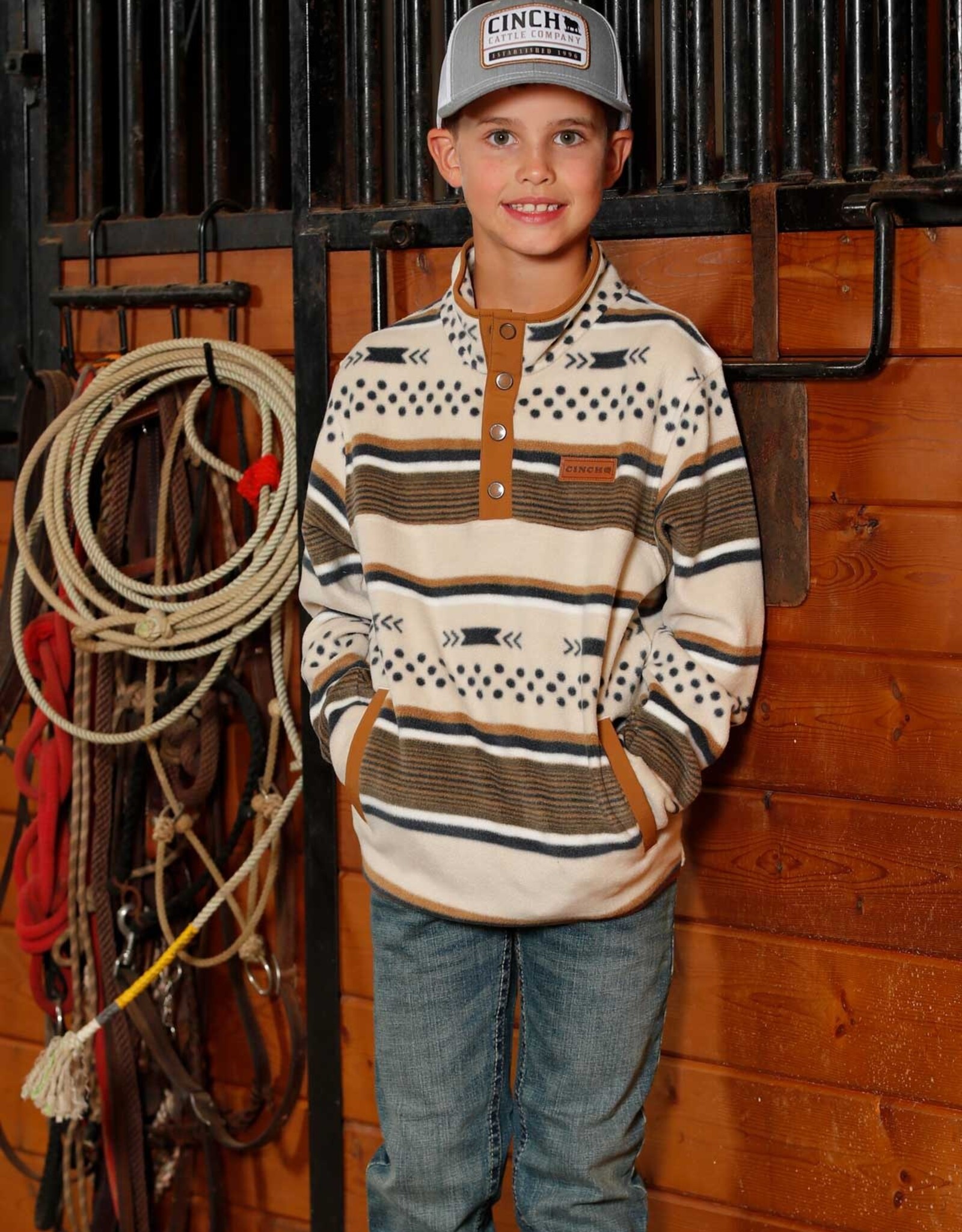 Cinch Boys Cinch Cream Navy Southwest Polar Fleece Quarter Snap Pullover Sweatshirt