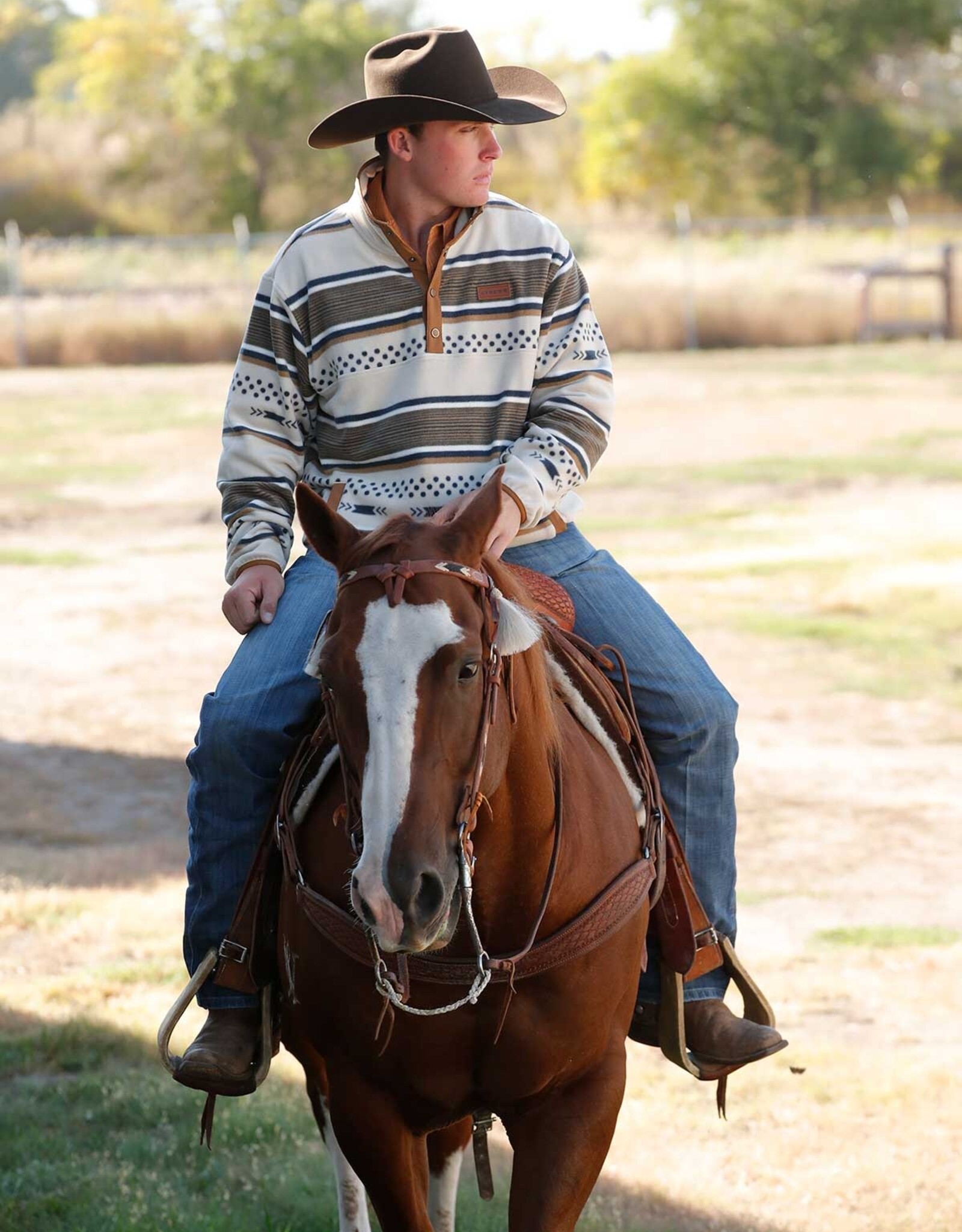 Cinch Mens Cinch Cream Navy Southwest Quarter Snap Polar Fleece Pullover ~ sz S - 4X