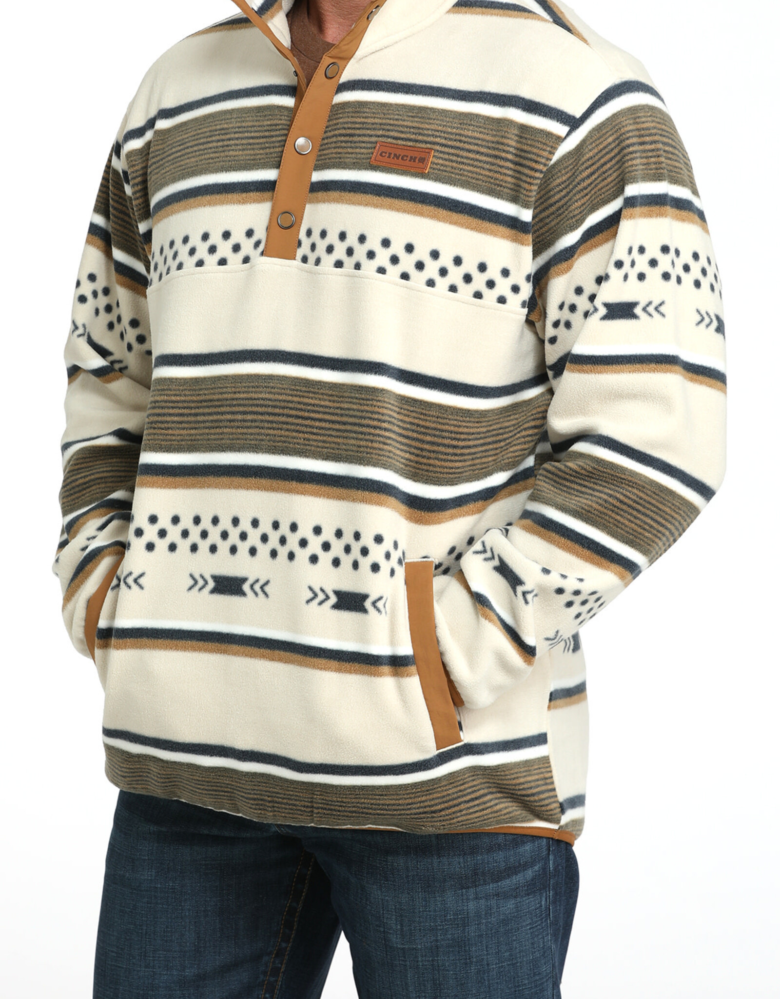 Cinch Mens Cinch Cream Navy Southwest Quarter Snap Polar Fleece Pullover ~ sz S - 4X