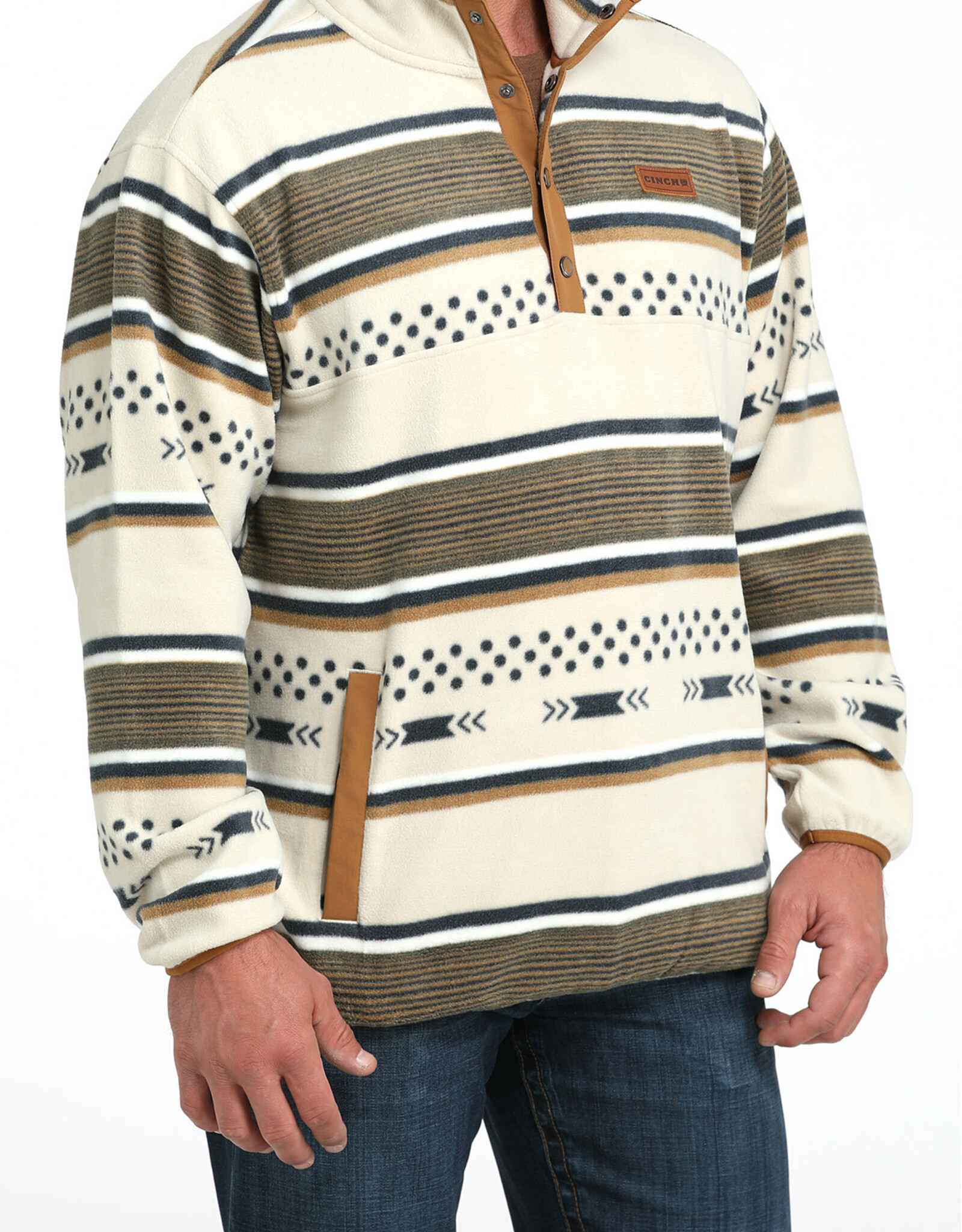 Cinch Mens Cinch Cream Navy Southwest Quarter Snap Polar Fleece Pullover ~ sz S - 4X