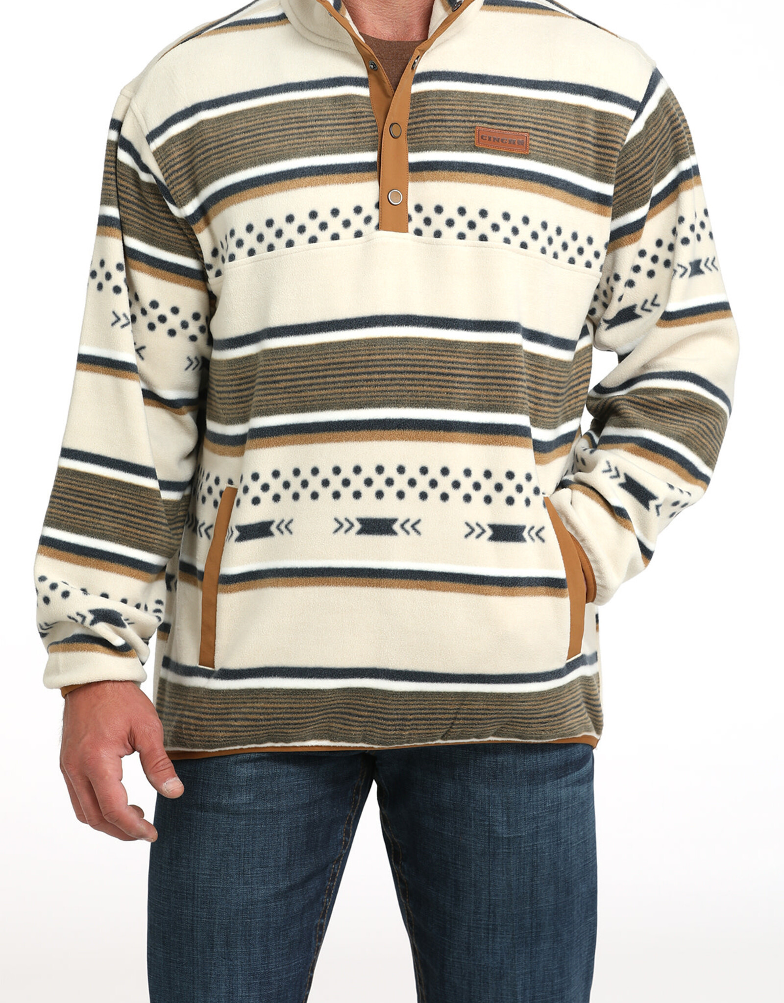 Cinch Mens Cinch Cream Navy Southwest Quarter Snap Polar Fleece Pullover ~ sz S - 4X