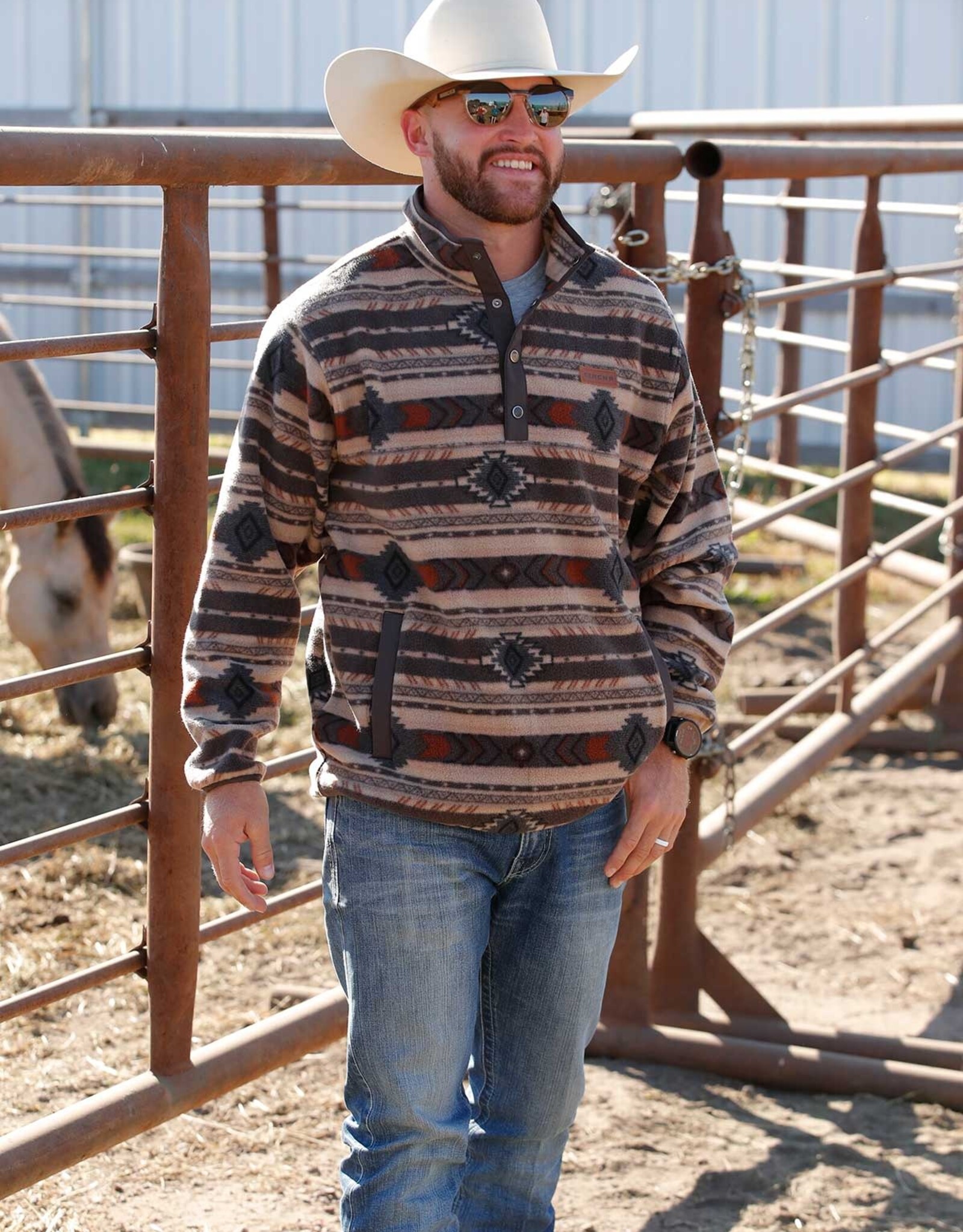 Cinch Mens Cinch Brown Southwest Quarter Snap Polar Fleece Pullover ~ Sz S - 4X