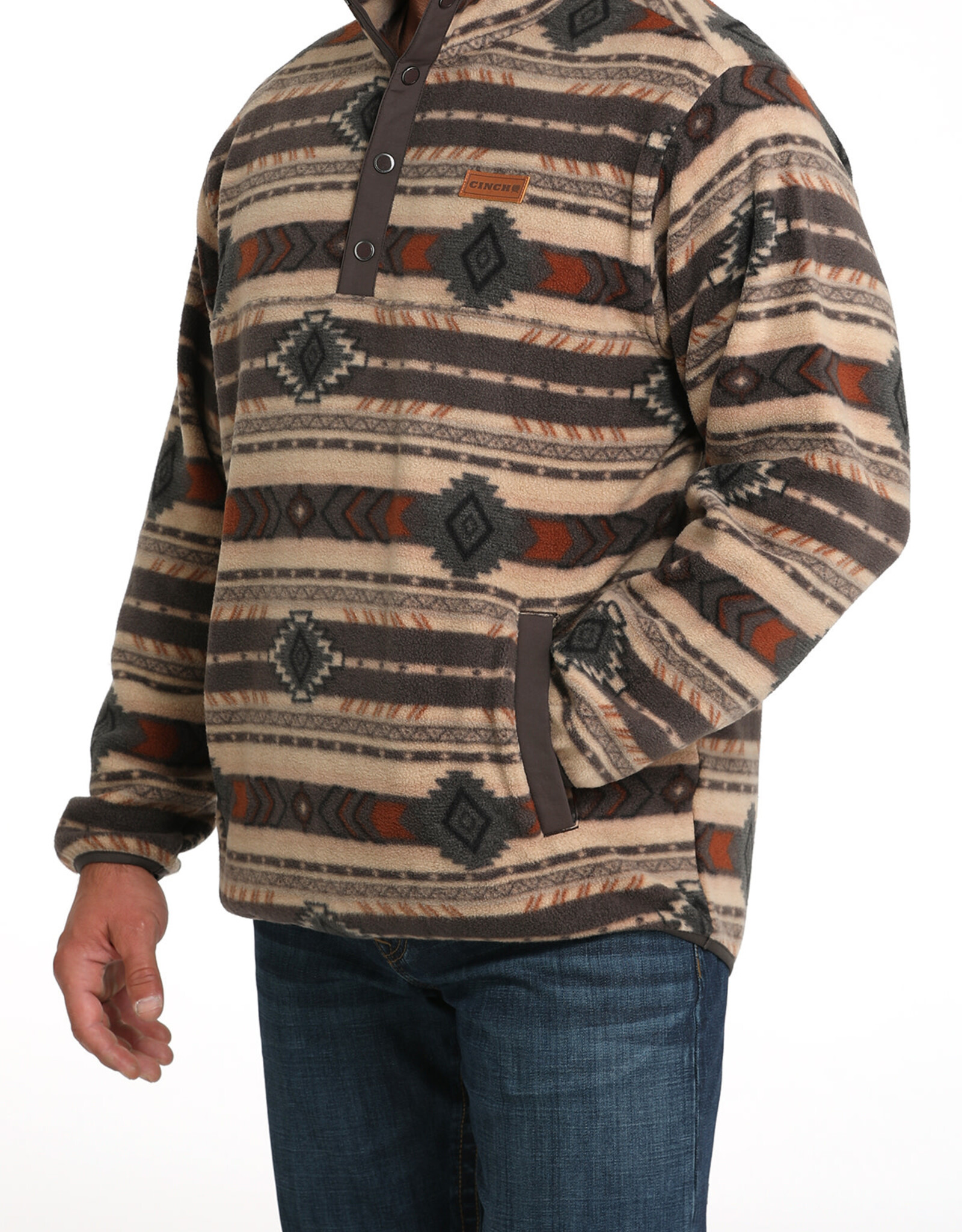 Cinch Mens Cinch Brown Southwest Quarter Snap Polar Fleece Pullover ~ Sz S - 4X