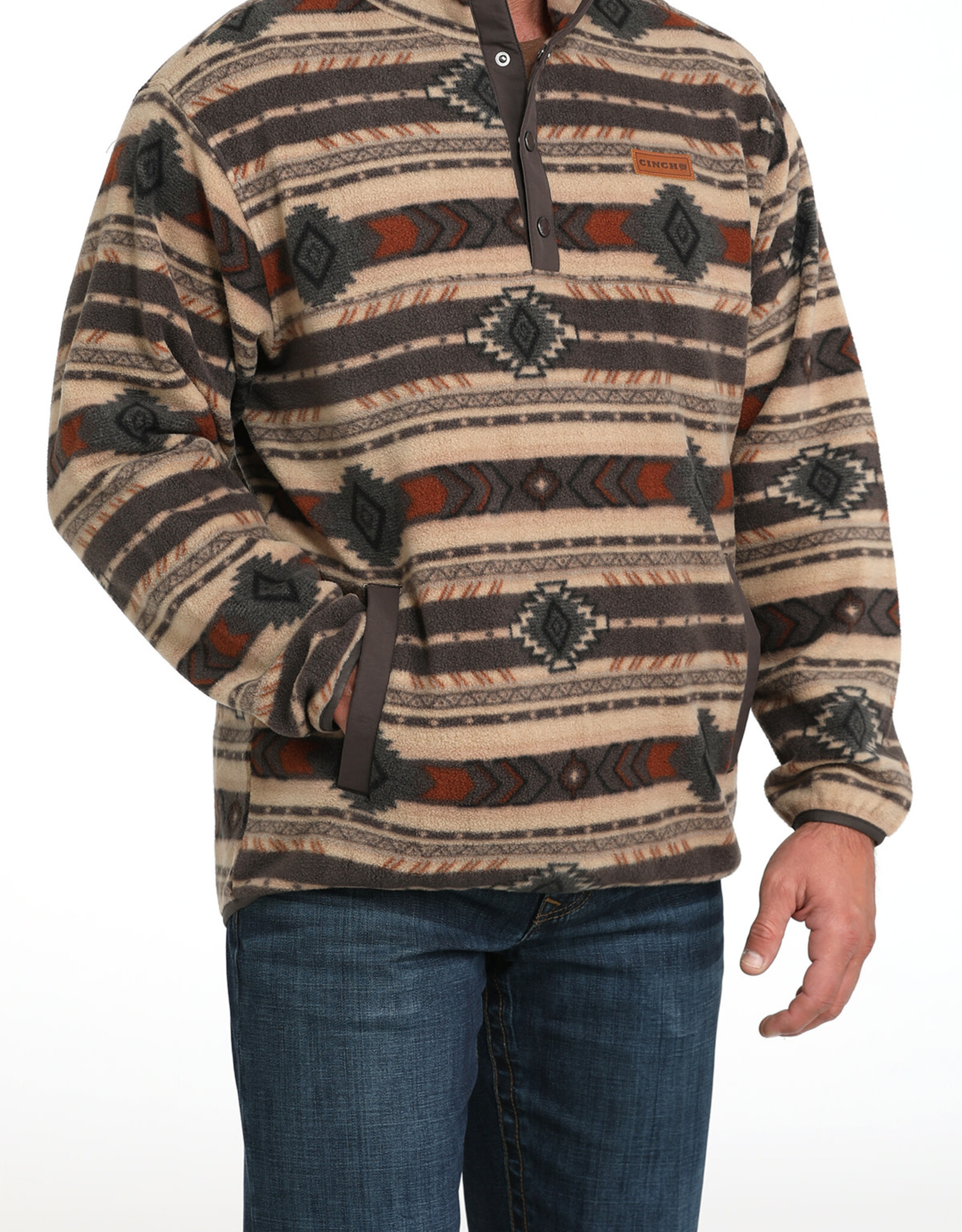 Cinch Mens Cinch Brown Southwest Quarter Snap Polar Fleece Pullover ~ Sz S - 4X