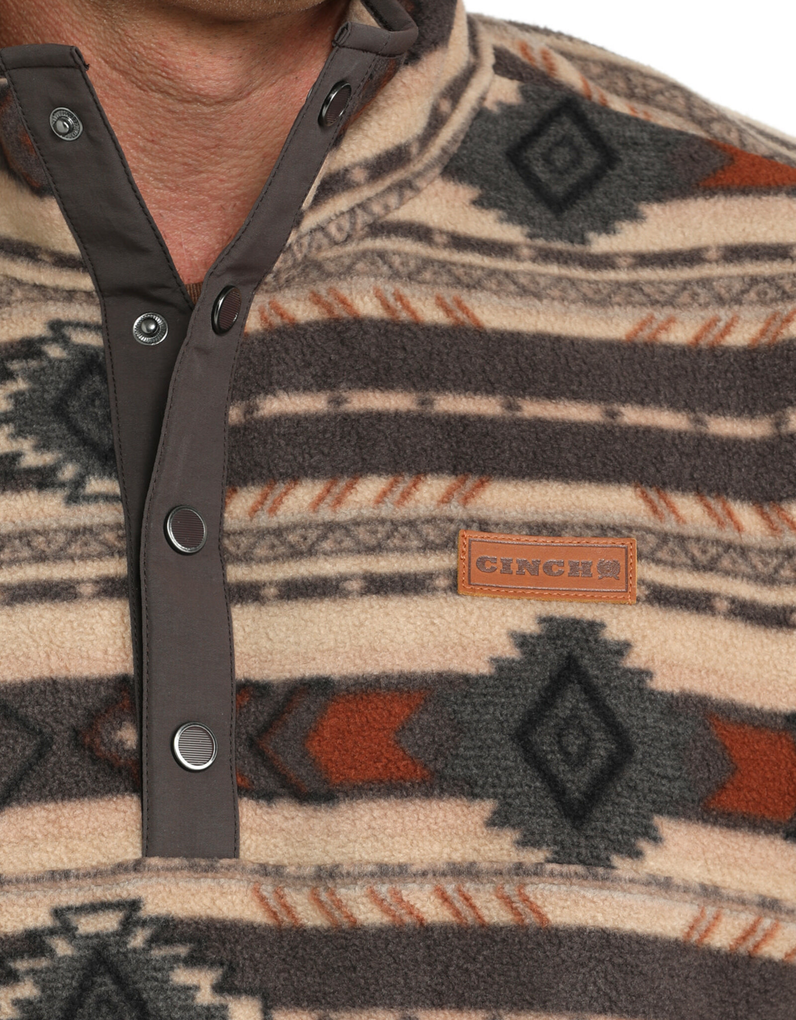 Cinch Mens Cinch Brown Southwest Quarter Snap Polar Fleece Pullover ~ Sz S - 4X