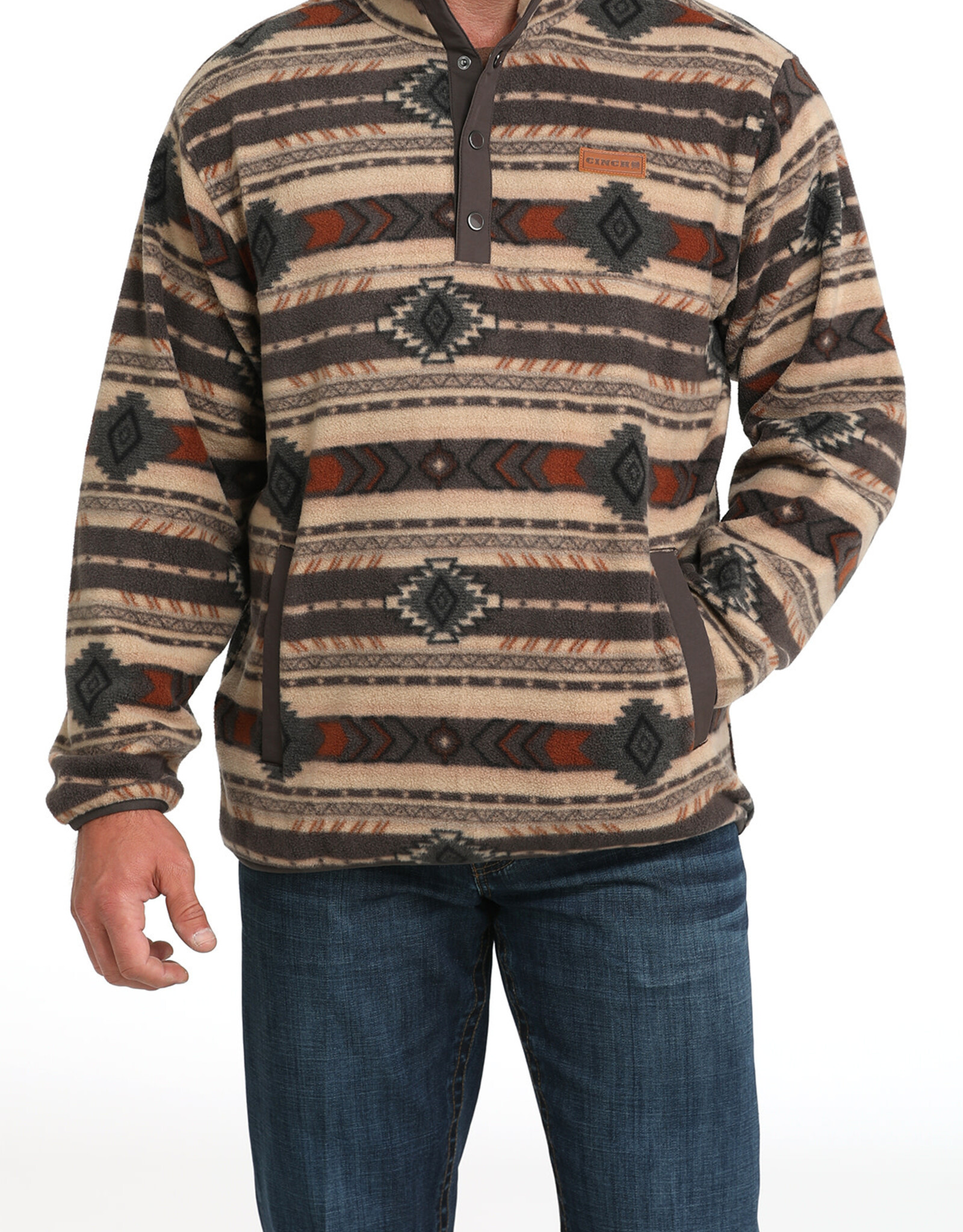Cinch Mens Cinch Brown Southwest Quarter Snap Polar Fleece Pullover ~ Sz S - 4X