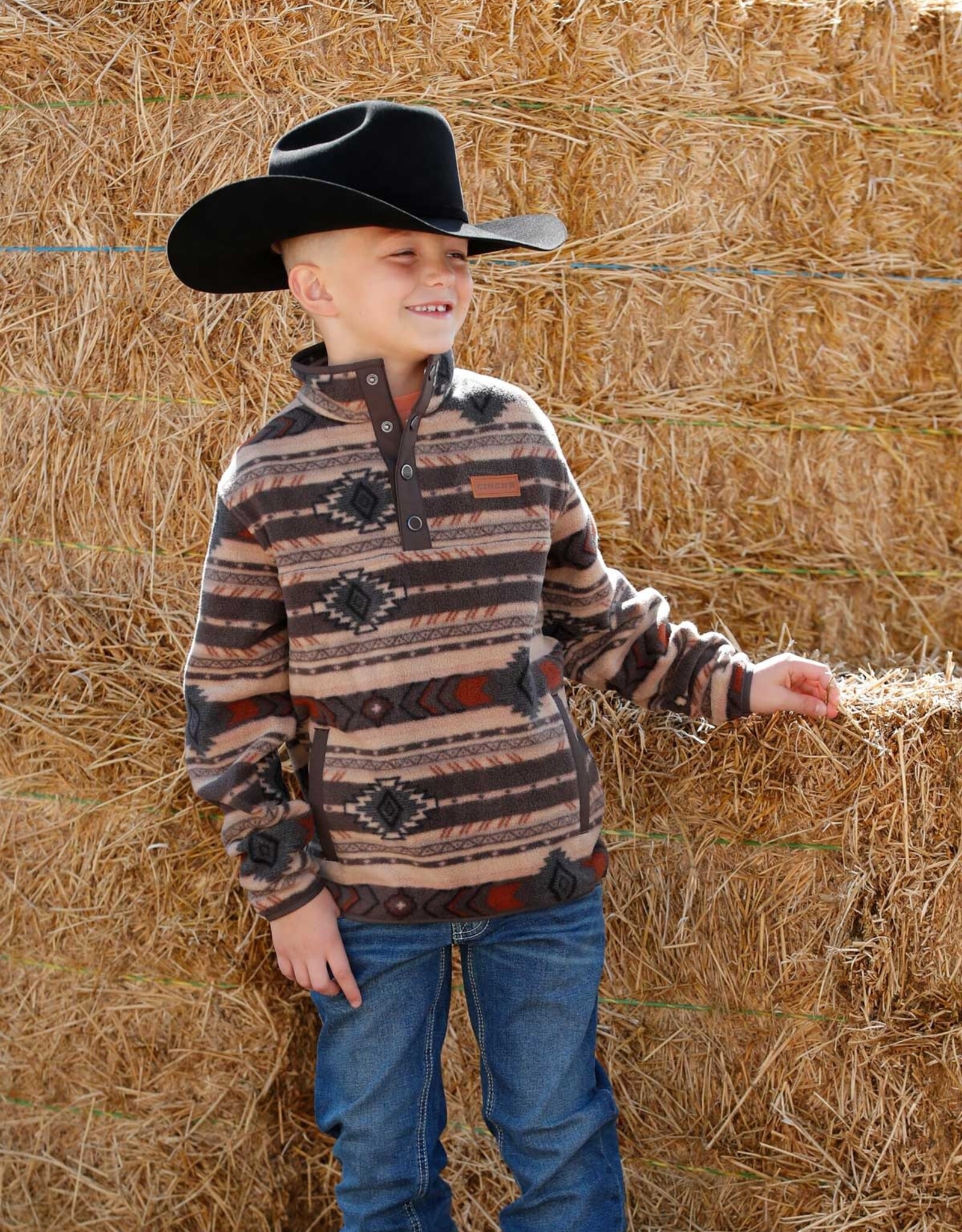 Cinch Boys Cinch Brown Southwest Polar Fleece Quarter Snap Pullover Sweatshirt