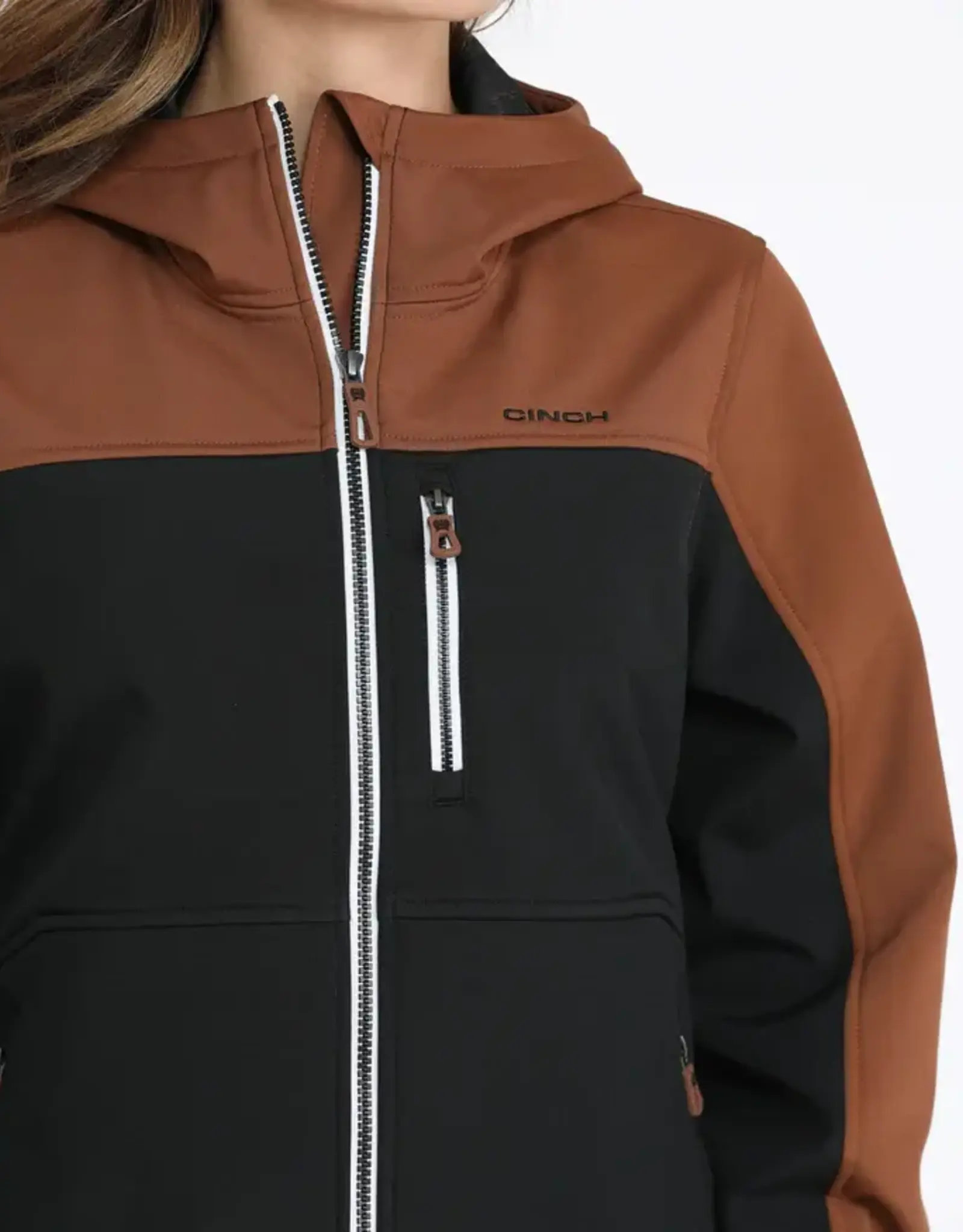 Cinch Womens Cinch Brown and Black Full Zipper Soft Shell Hooded Jacket