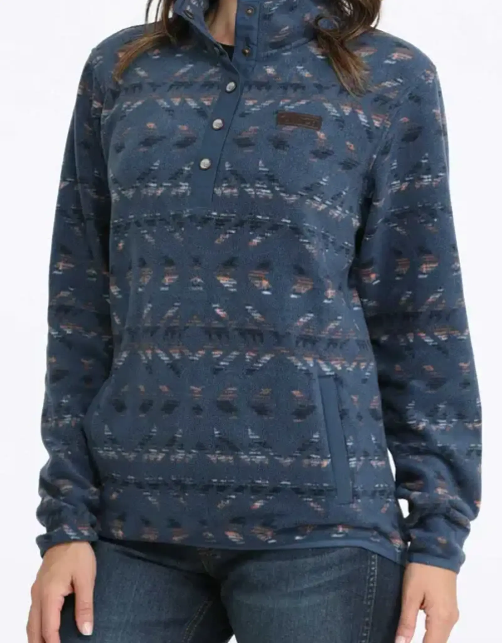 Cinch Womens Cinch Blue Print Polar Fleece Quarter Snap Pullover