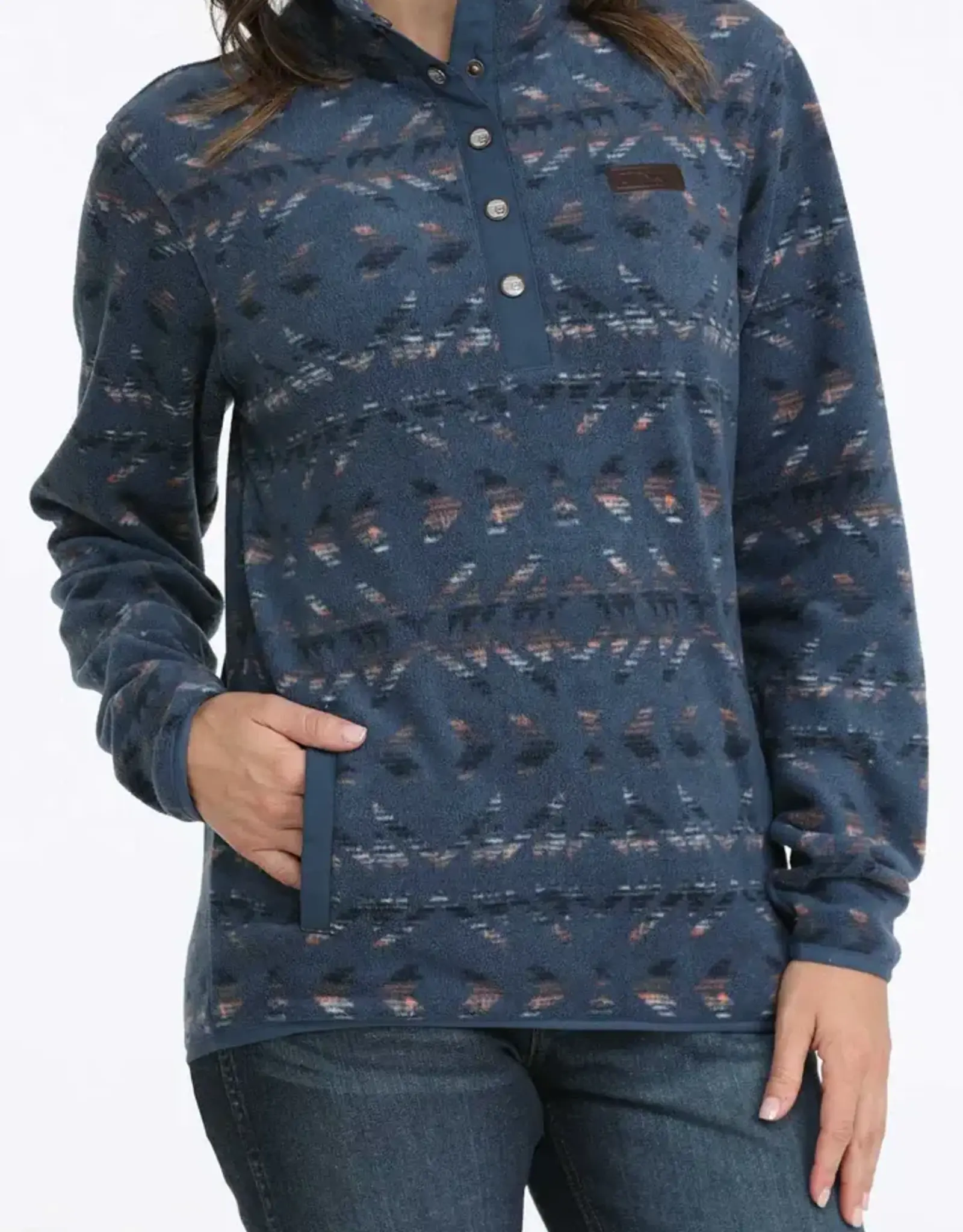 Cinch Womens Cinch Blue Print Polar Fleece Quarter Snap Pullover