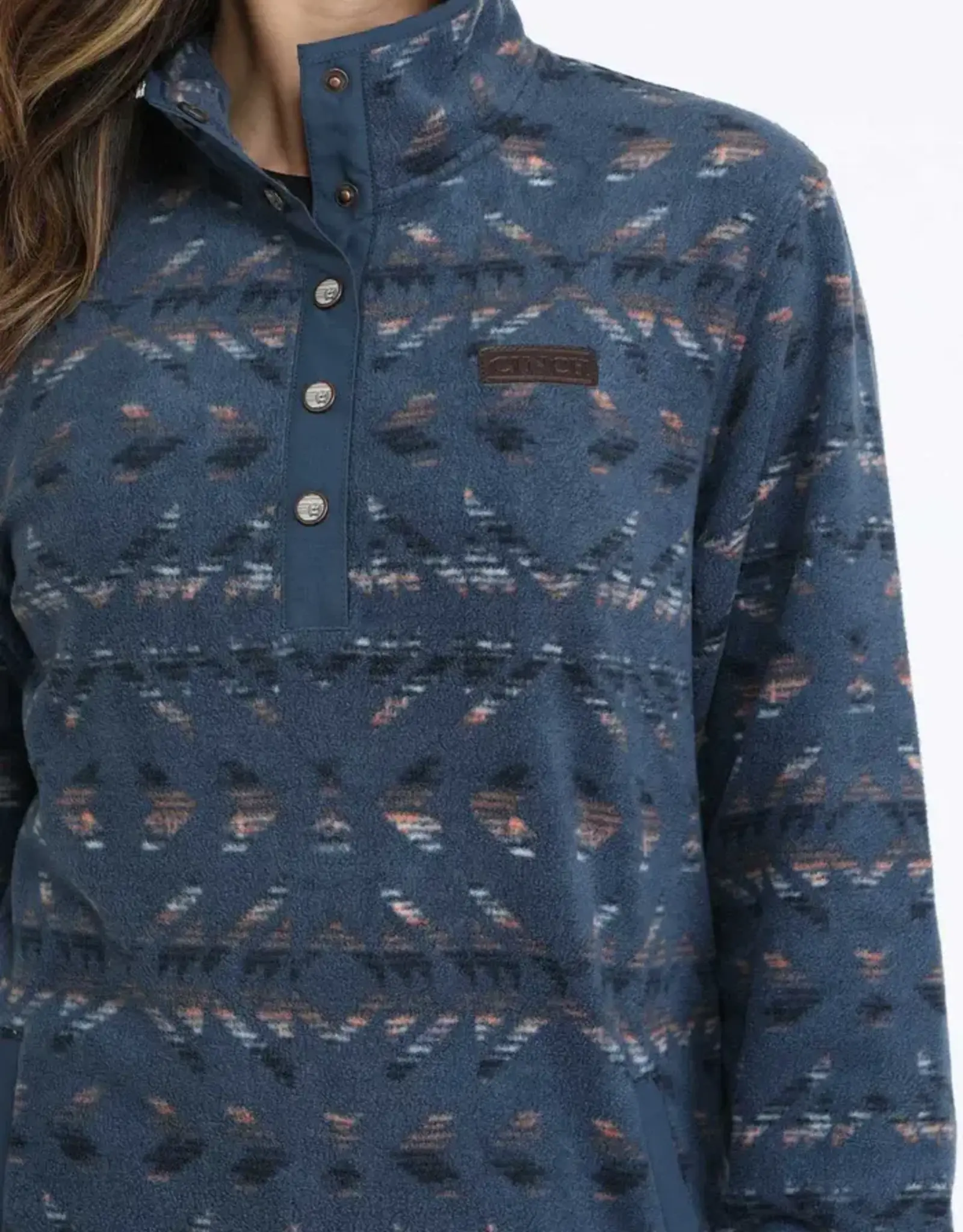 Cinch Womens Cinch Blue Print Polar Fleece Quarter Snap Pullover
