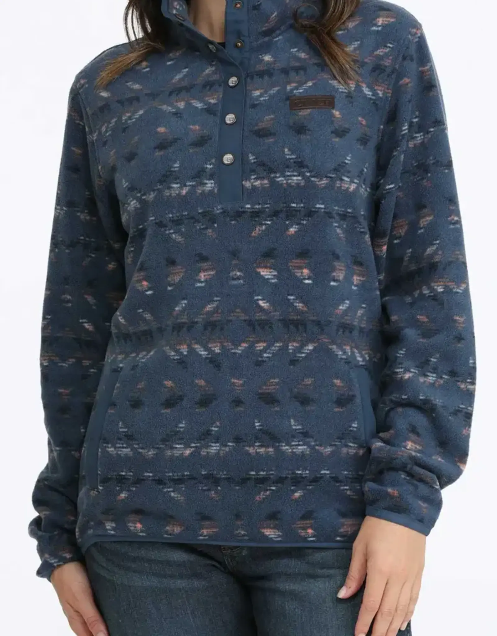 Cinch Womens Cinch Blue Print Polar Fleece Quarter Snap Pullover