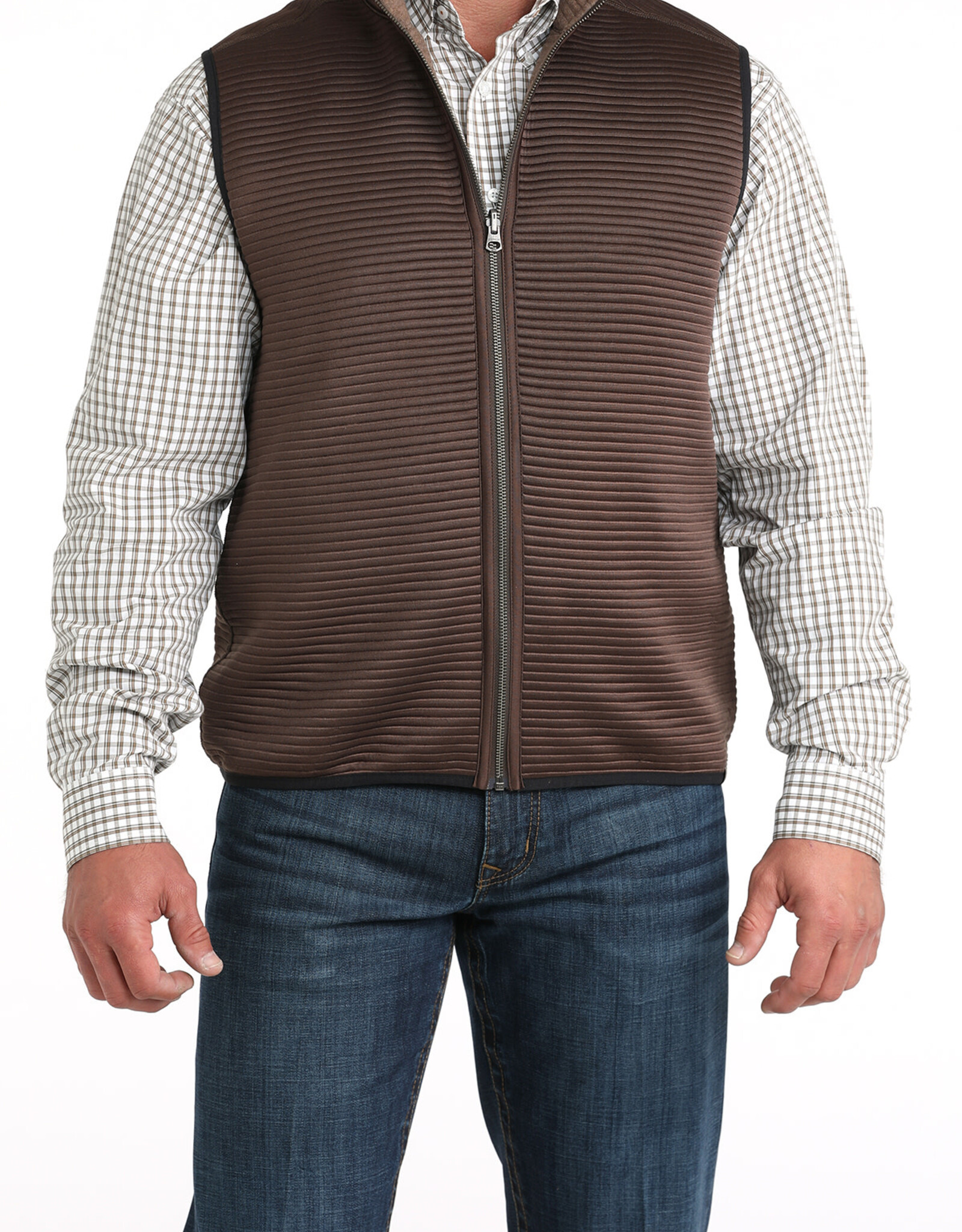 Cinch Mens Cinch Reversible Chocolate and Tan Western Ribbed Sweater Vest