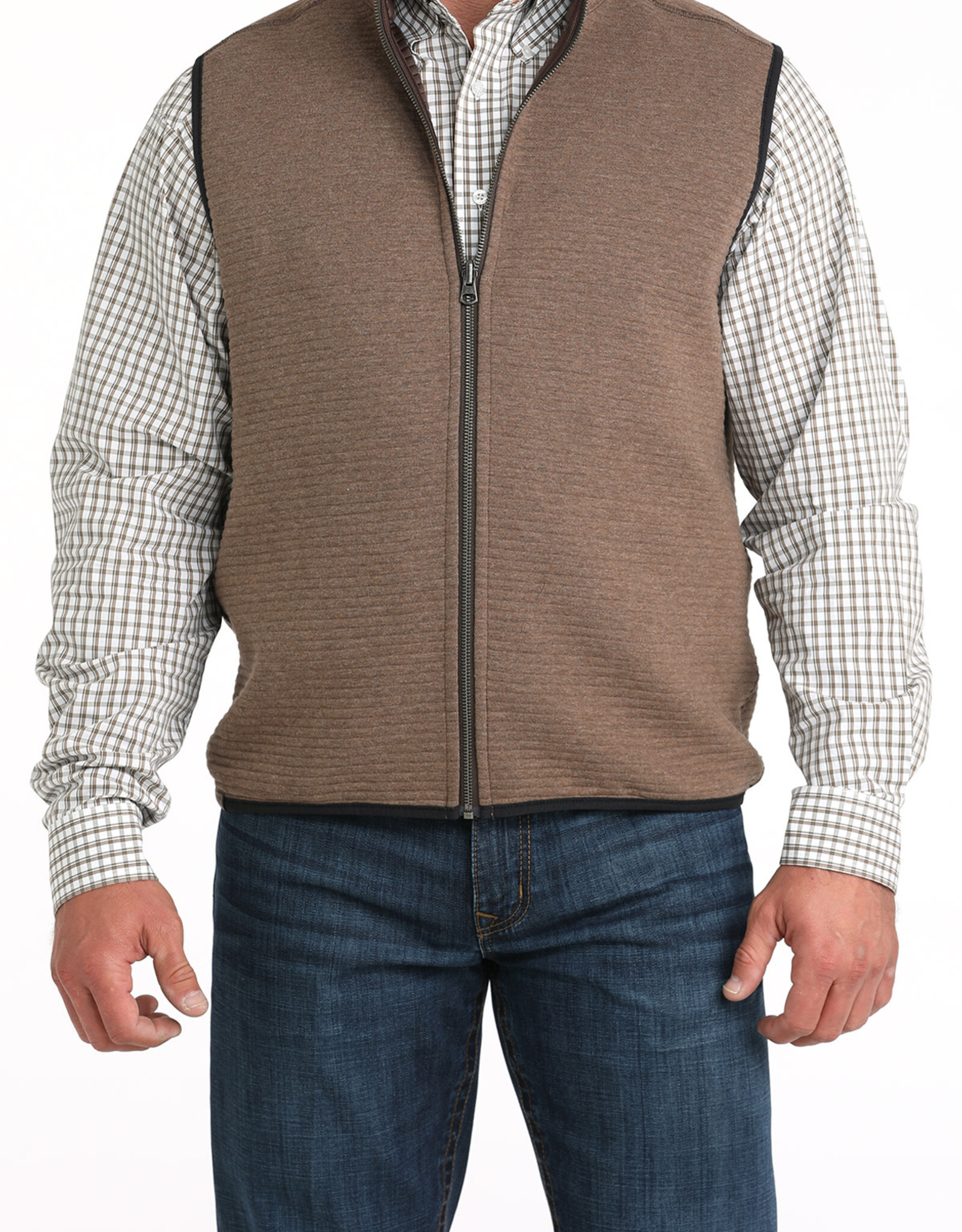 Cinch Mens Cinch Reversible Chocolate and Tan Western Ribbed Sweater Vest