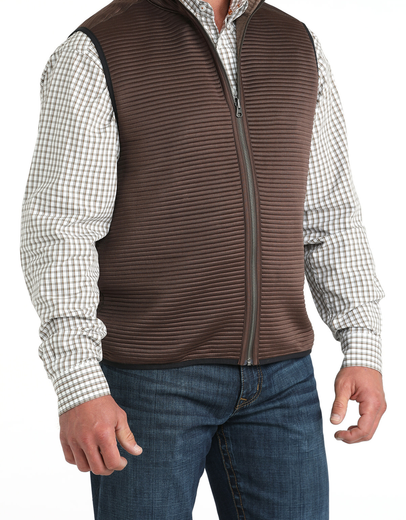 Cinch Mens Cinch Reversible Chocolate and Tan Western Ribbed Sweater Vest