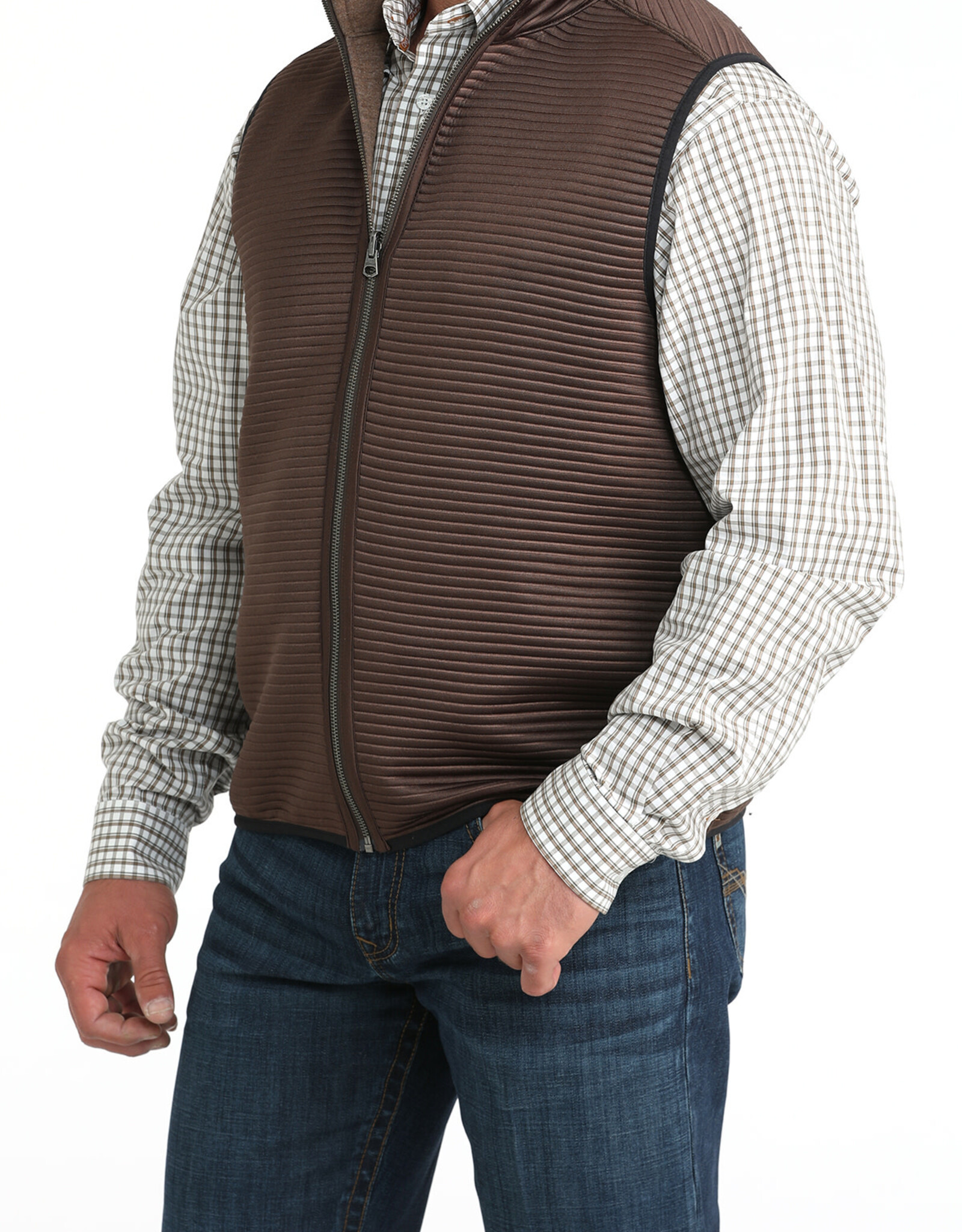 Cinch Mens Cinch Reversible Chocolate and Tan Western Ribbed Sweater Vest