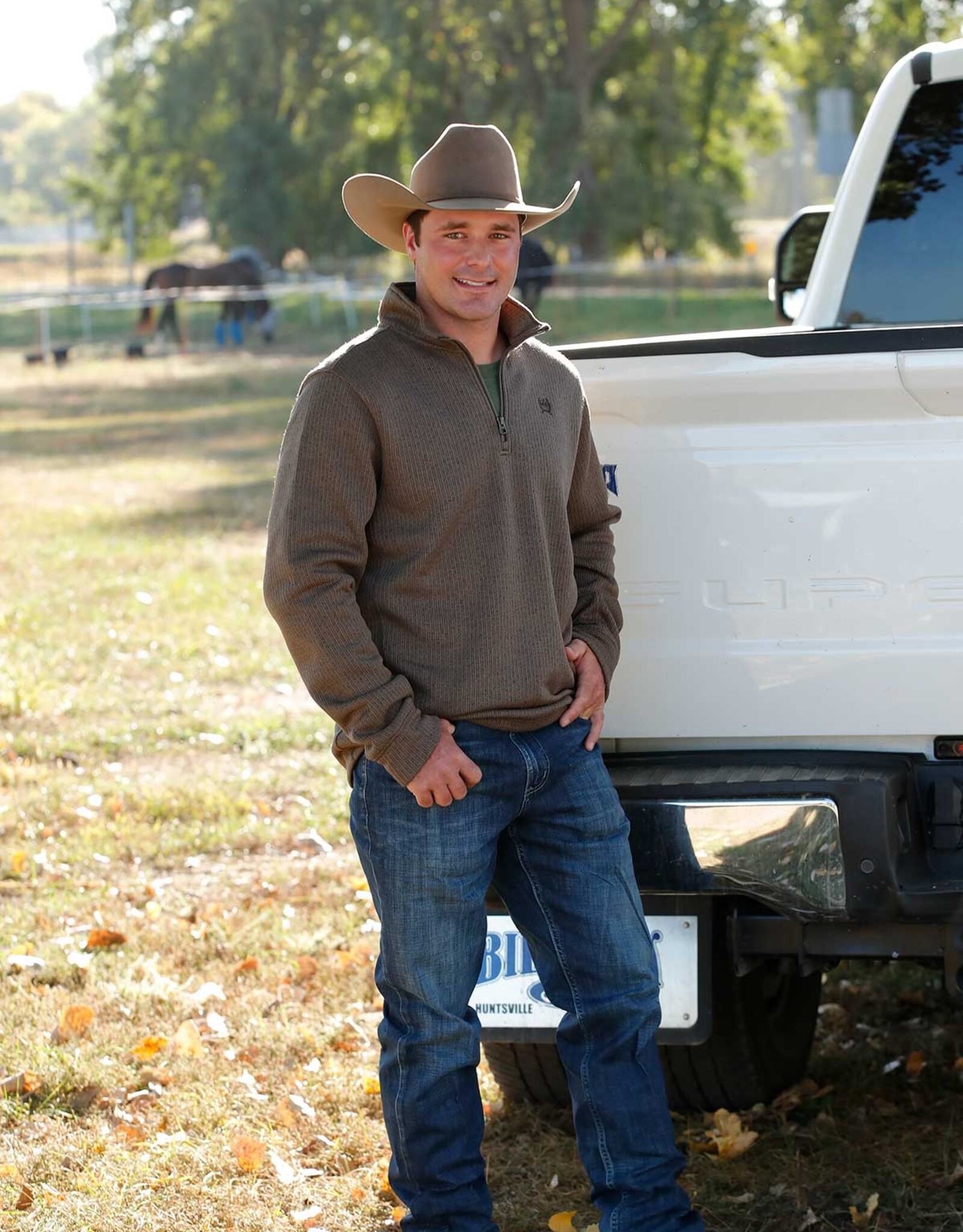 Cinch Mens Cinch Heather Brown Fleece Lined Quarter Zip Sweater