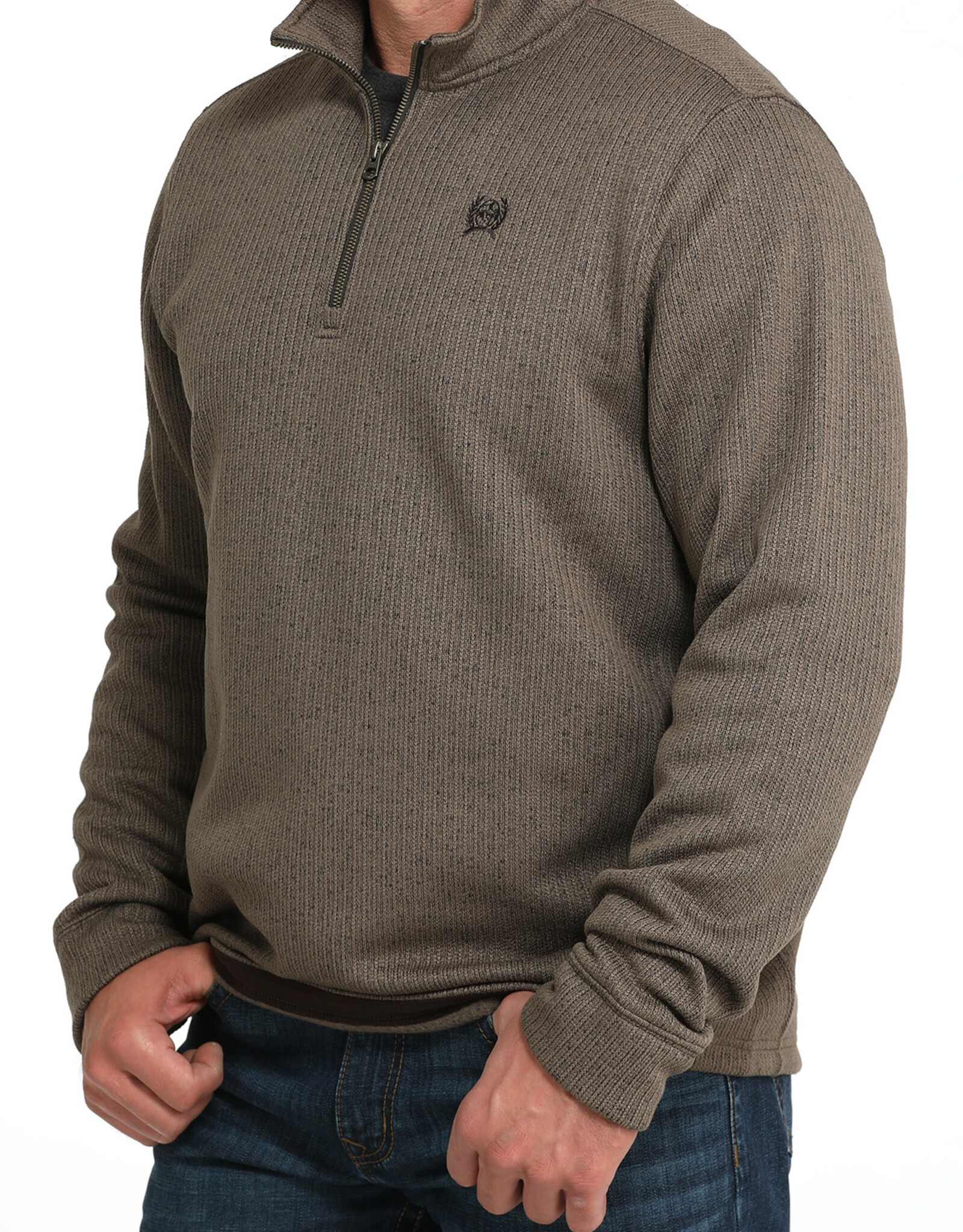 Cinch Mens Cinch Heather Brown Fleece Lined Quarter Zip Sweater