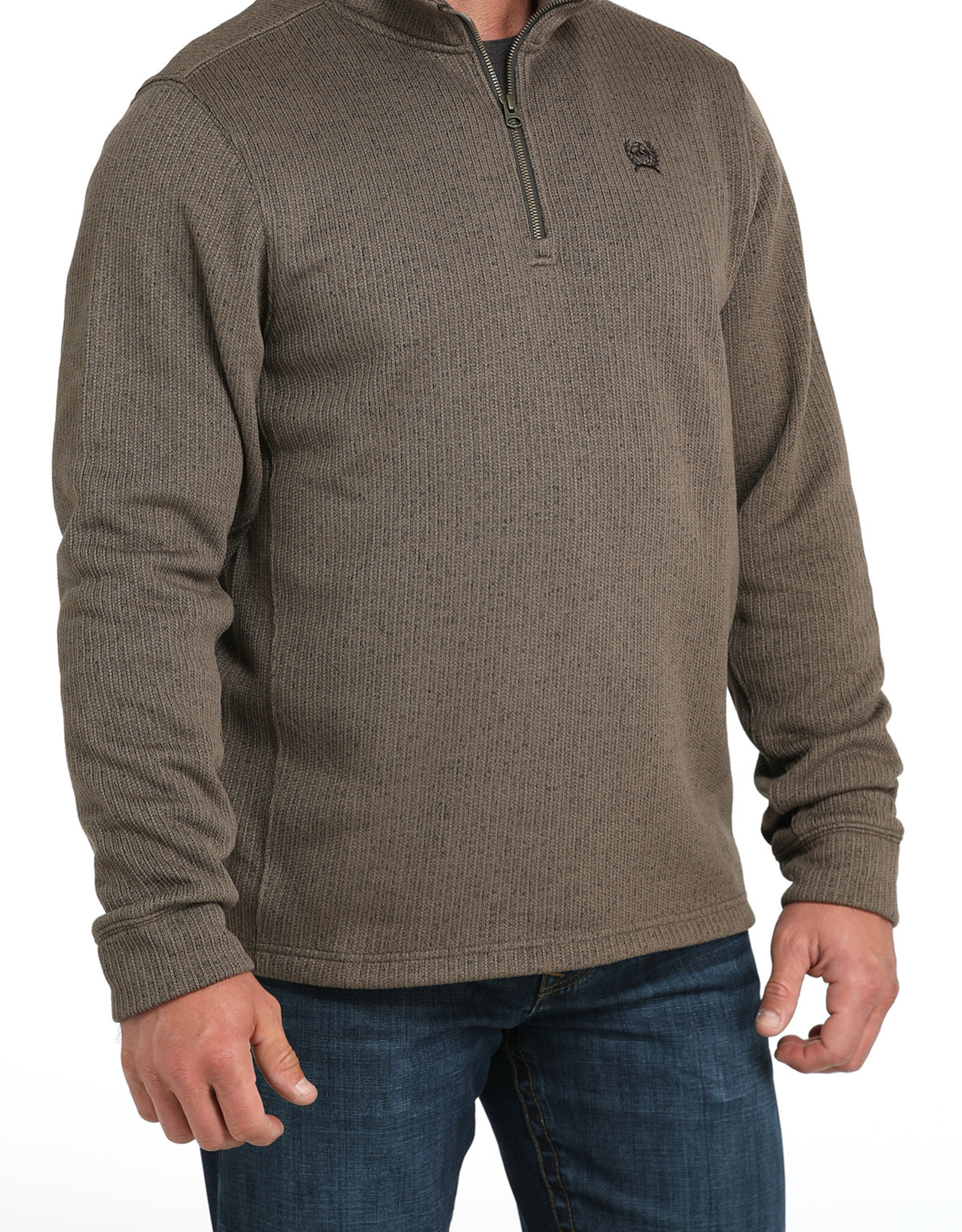 Cinch Mens Cinch Heather Brown Fleece Lined Quarter Zip Sweater