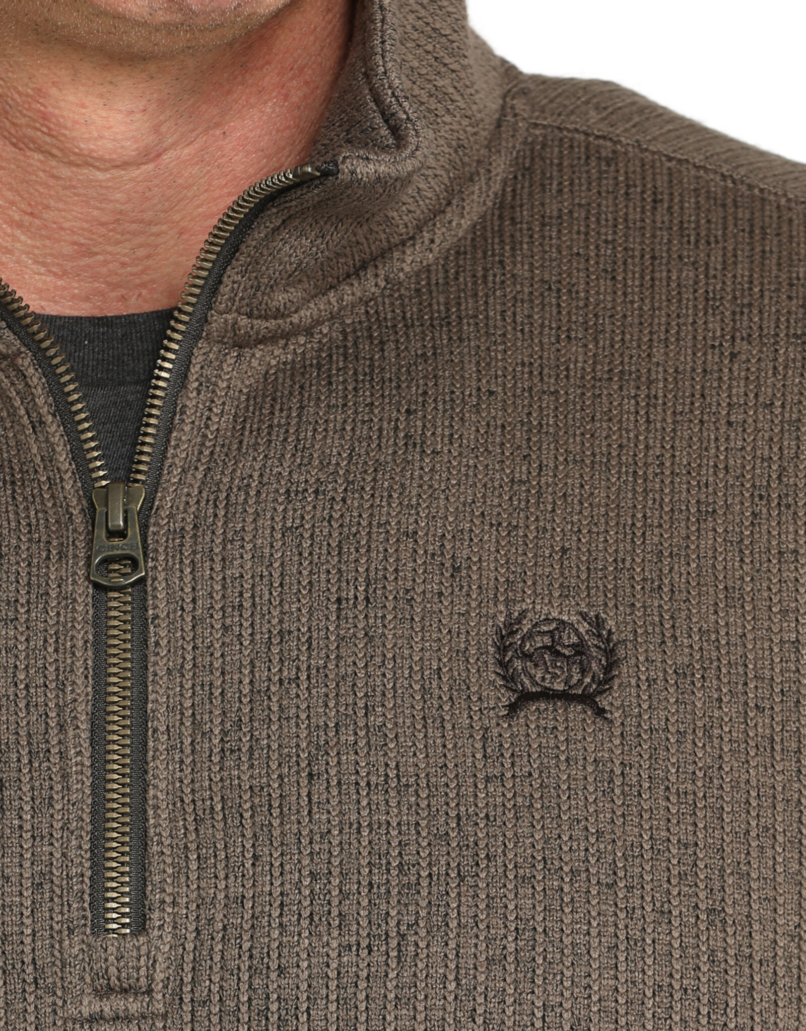 Cinch Mens Cinch Heather Brown Fleece Lined Quarter Zip Sweater