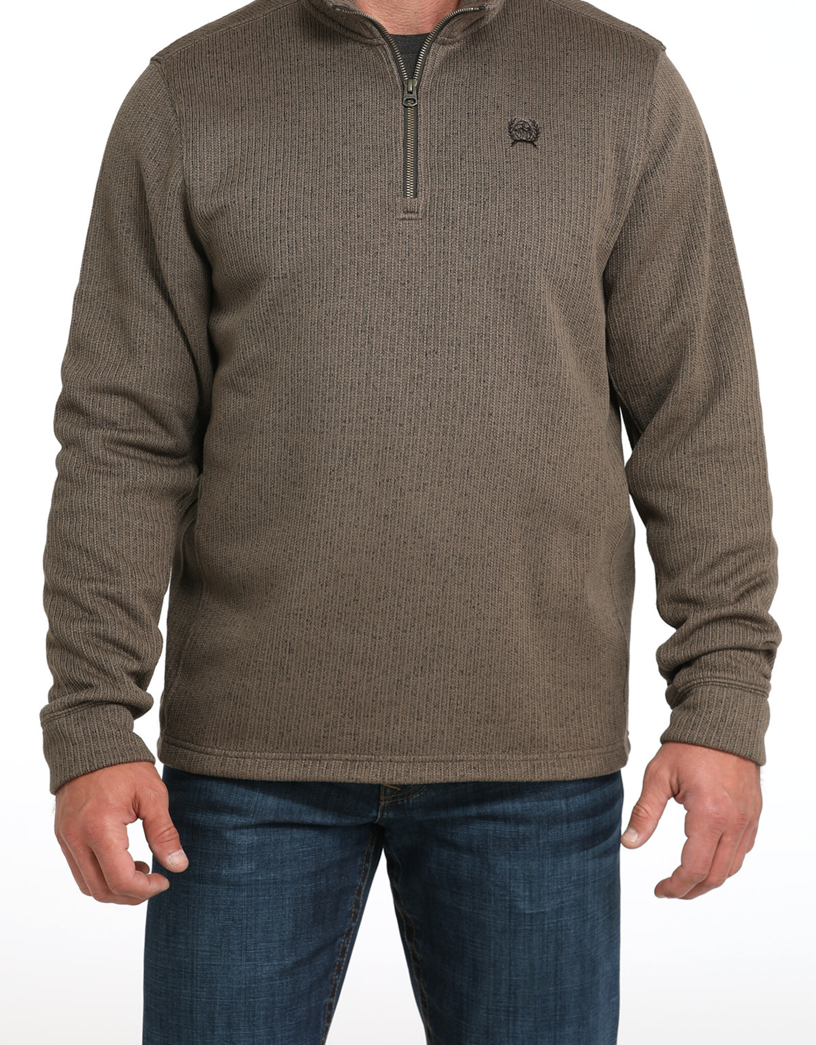 Cinch Mens Cinch Heather Brown Fleece Lined Quarter Zip Sweater