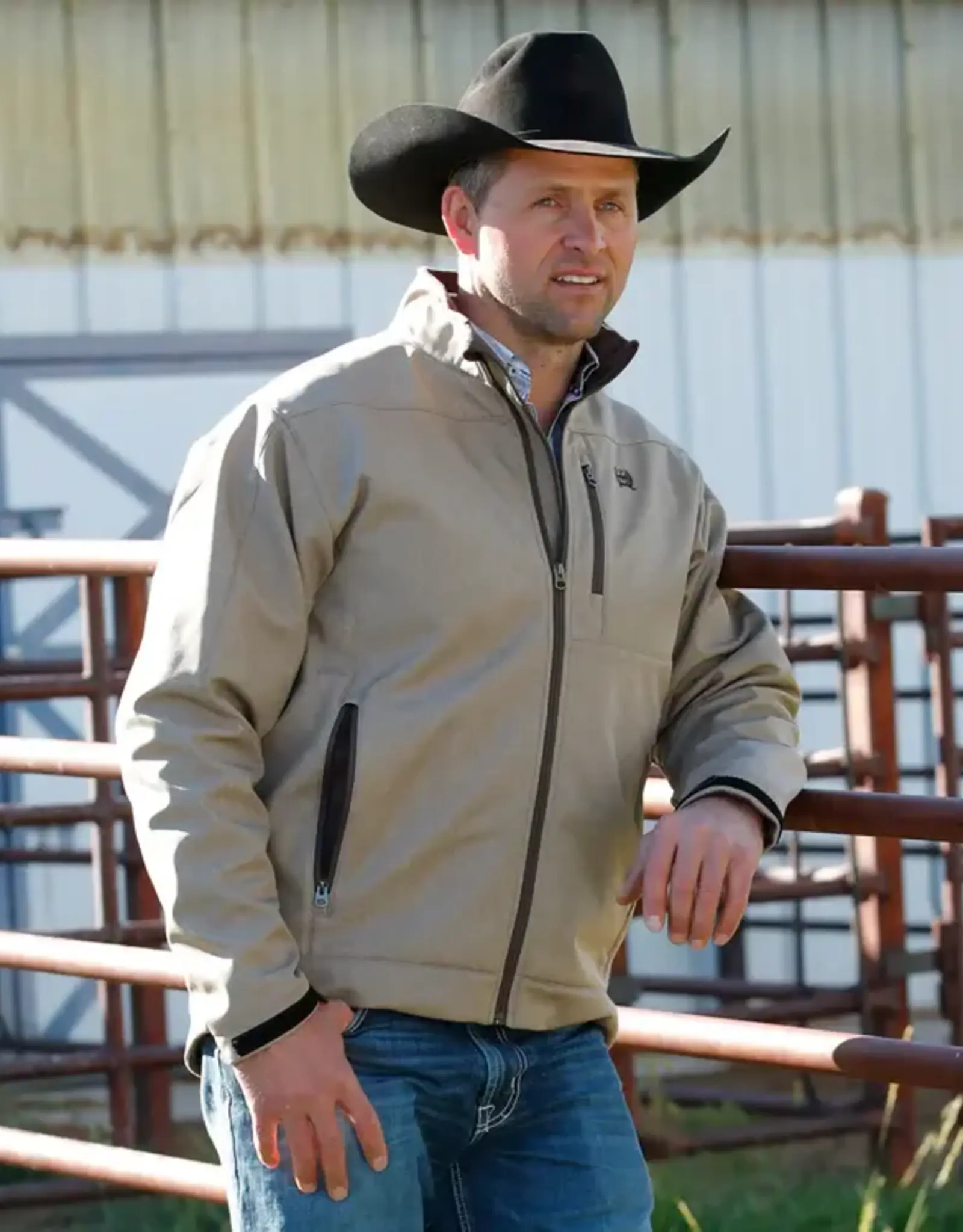 Cinch Mens Cinch Sand Soft Shell Bonded Western Jacket