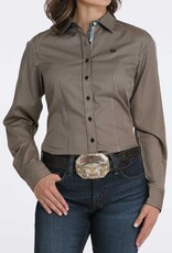 Cinch Womens Cinch Brown Tencel Stripe Long Sleeve Button Western Arena Shirt
